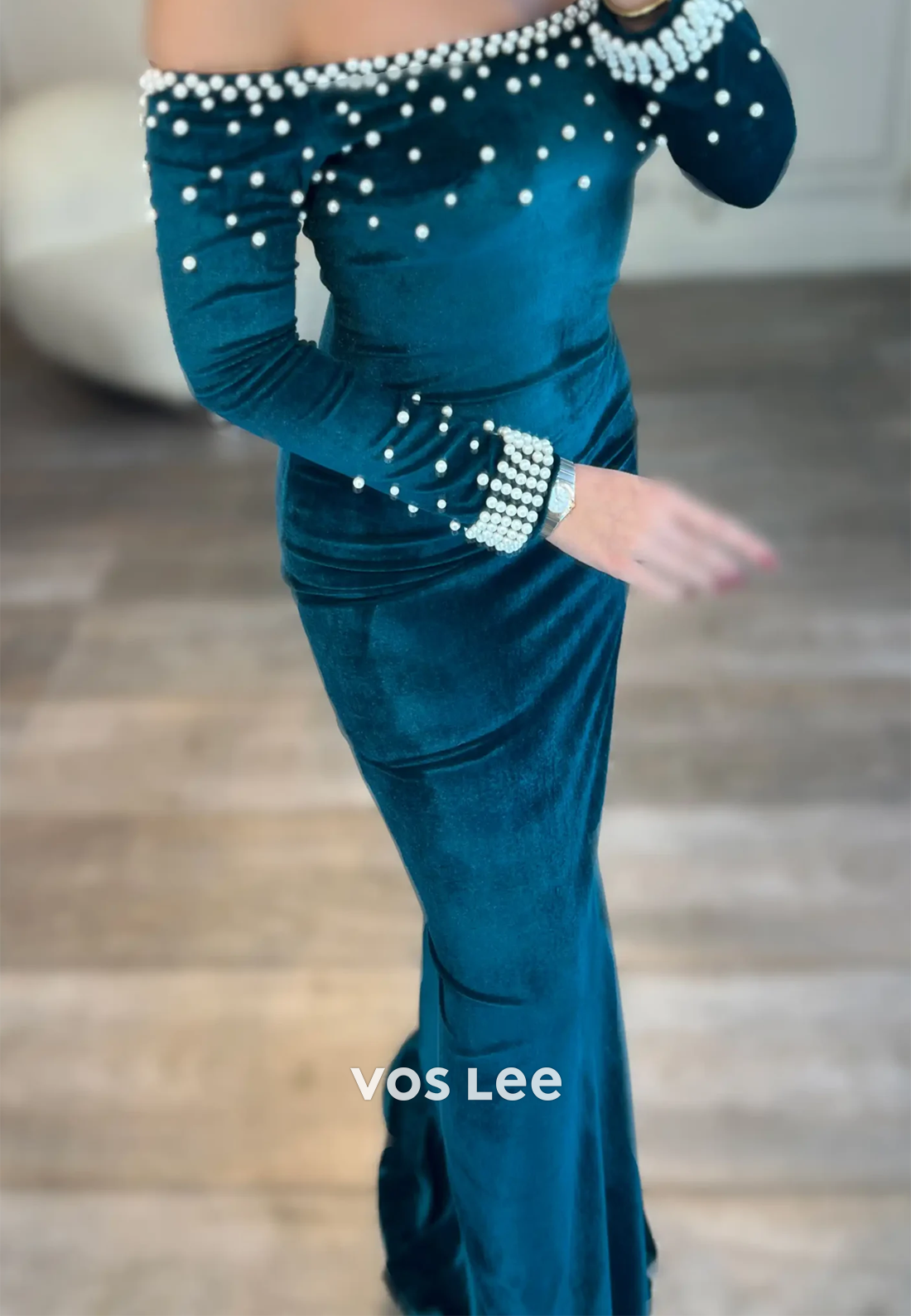 Gorgeous & Charming Long Sleeve Off the Shoulder Pearl Mermaid Evening Dresses
