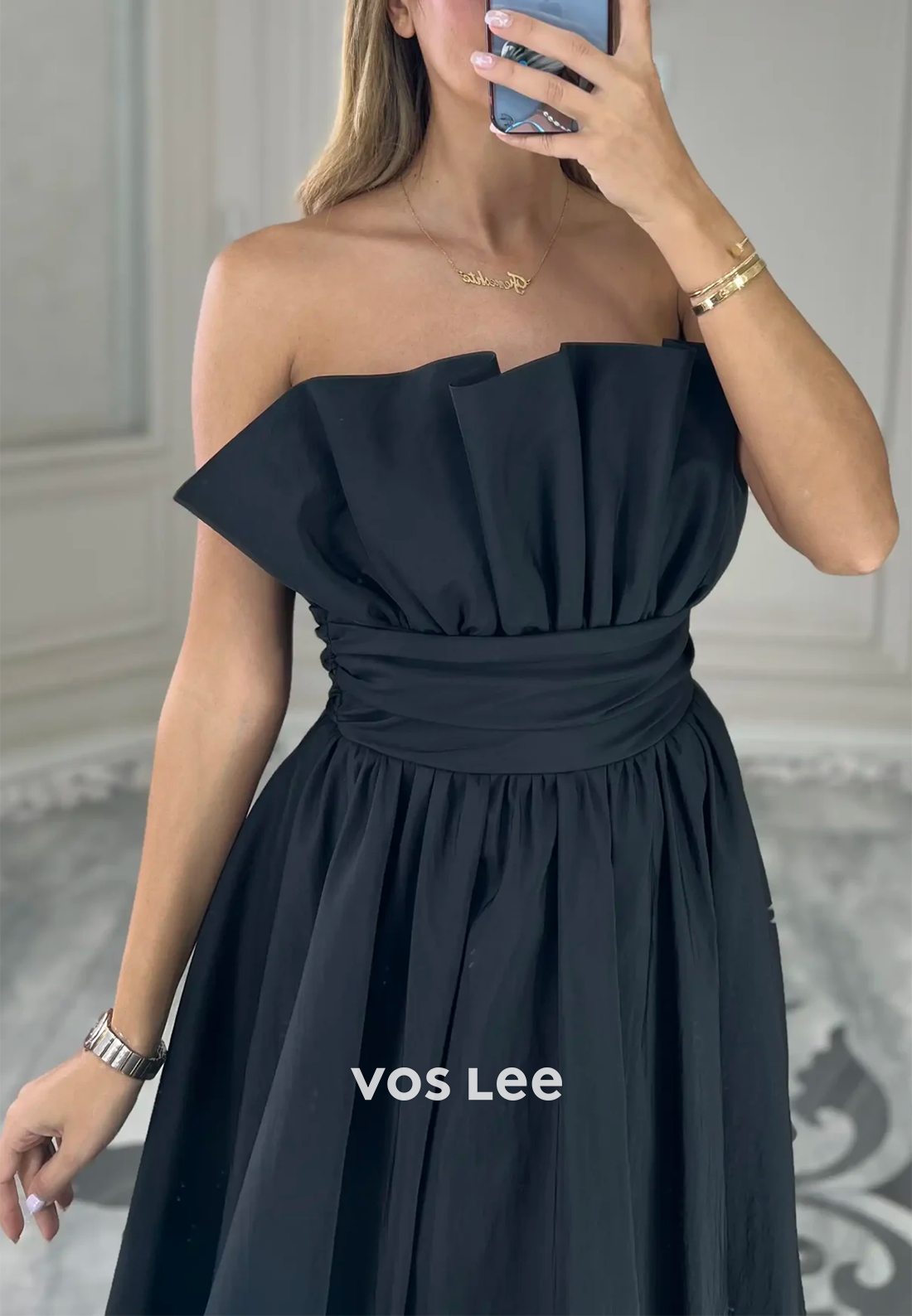 Simple & Casual A-Line Strapless Pleated Evening Dresses with Chapel Train