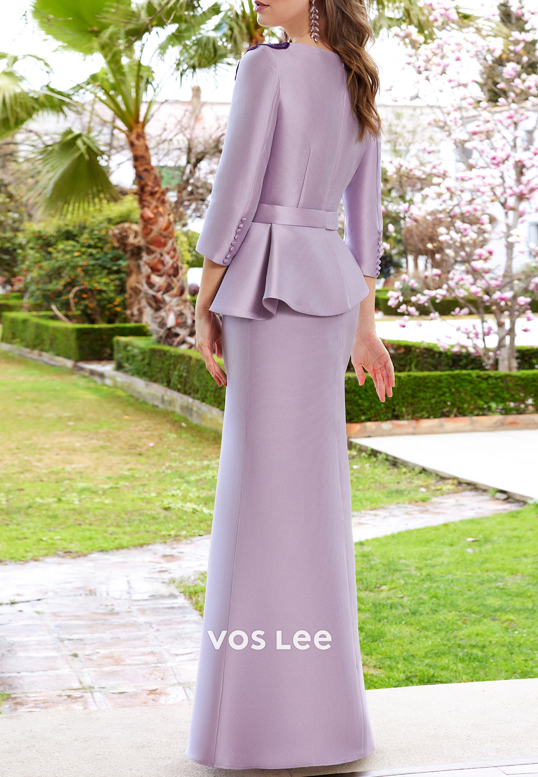 Empire Waist Scoop Sheath 3/4 Sleeve Handmade Flowers Pleated Mother of Bride Dress