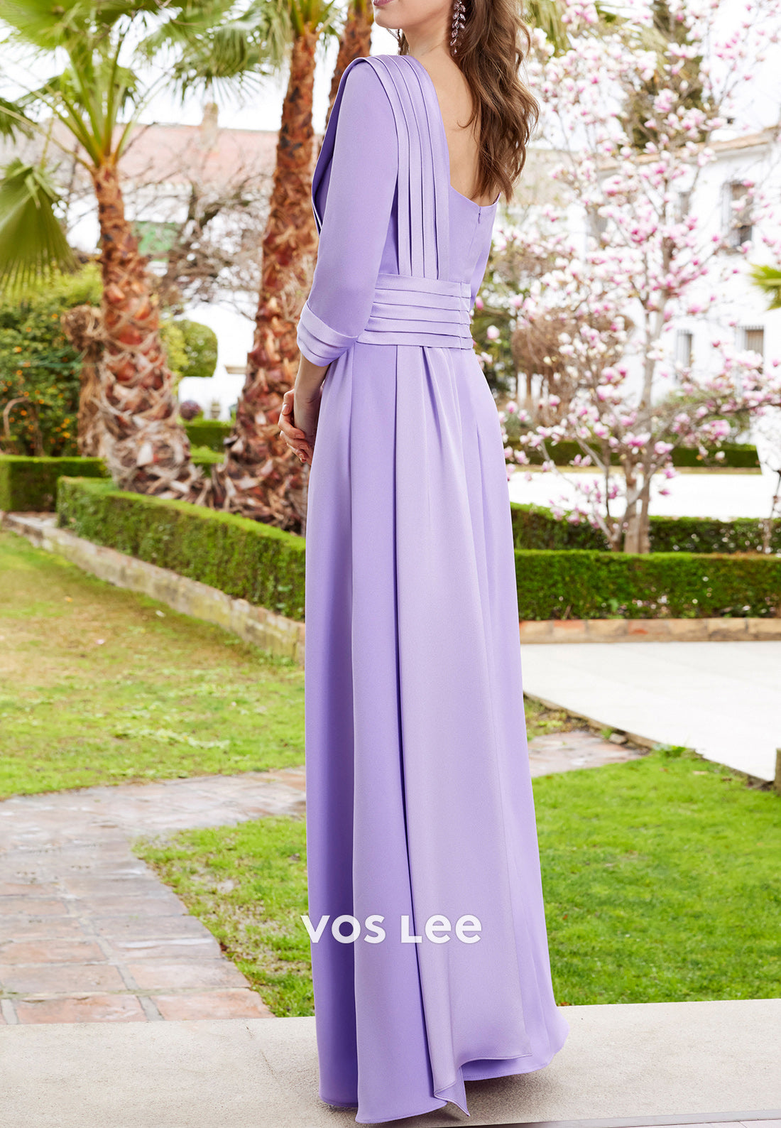 Simple A-Line 3/4 Sleeve Handmade Flowers Floor-Length Mother of Bride Dress
