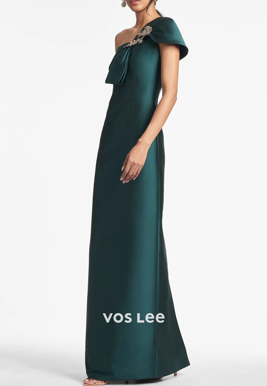 One Shoulder Sheath Bowknot Beaded Pleated Mother of Bride Dresses Evening Dresses