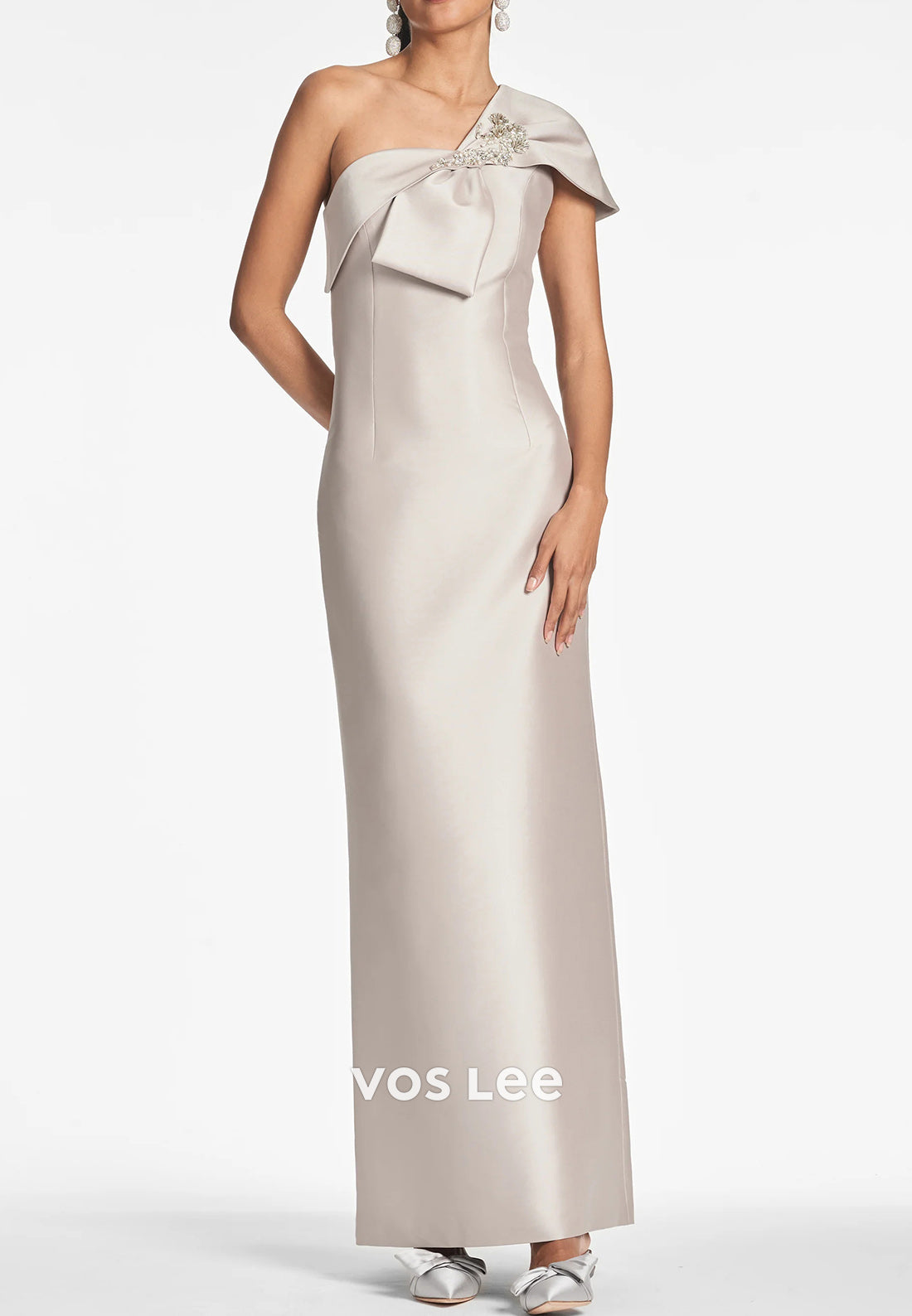 One Shoulder Sheath Bowknot Beaded Pleated Mother of Bride Dresses Evening Dresses
