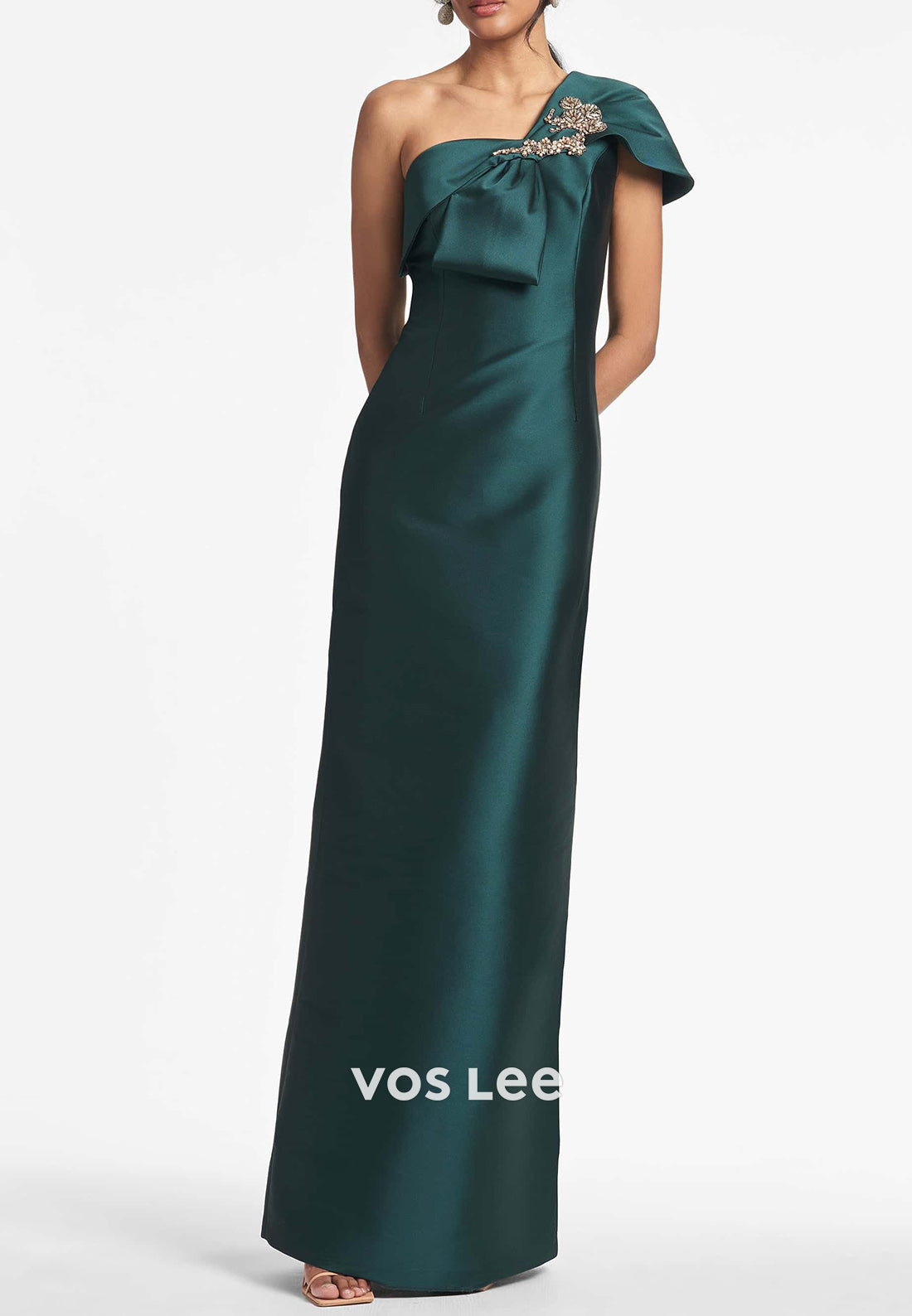 One Shoulder Sheath Bowknot Beaded Pleated Mother of Bride Dresses Evening Dresses