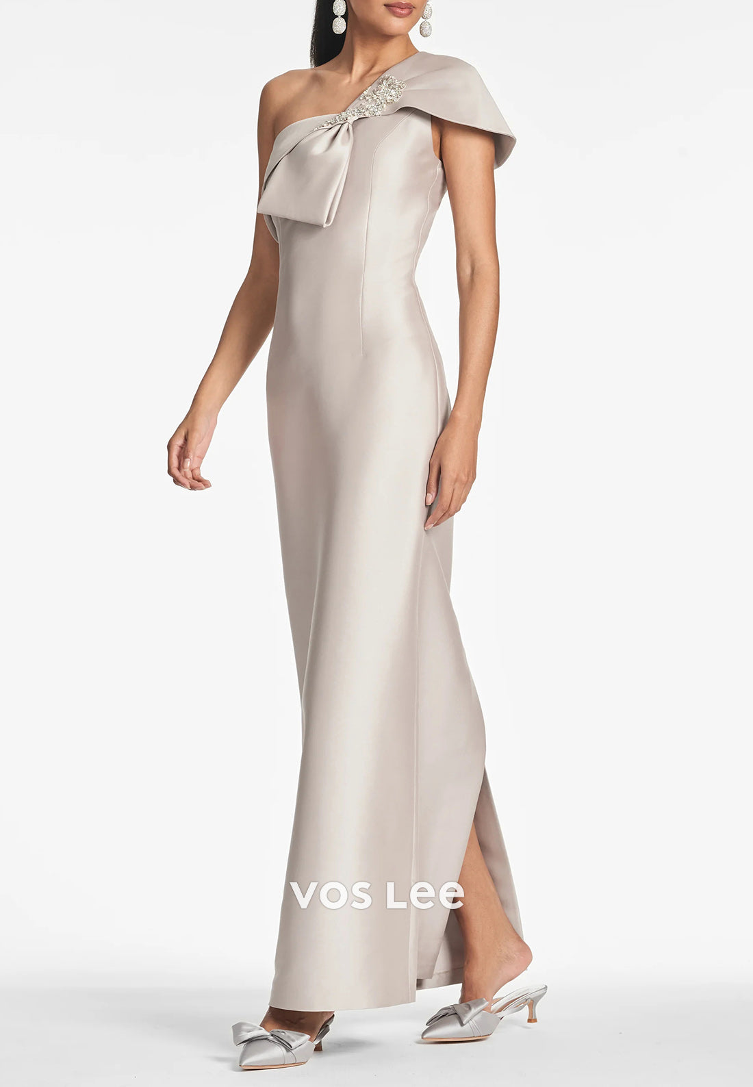 One Shoulder Sheath Bowknot Beaded Pleated Mother of Bride Dresses Evening Dresses