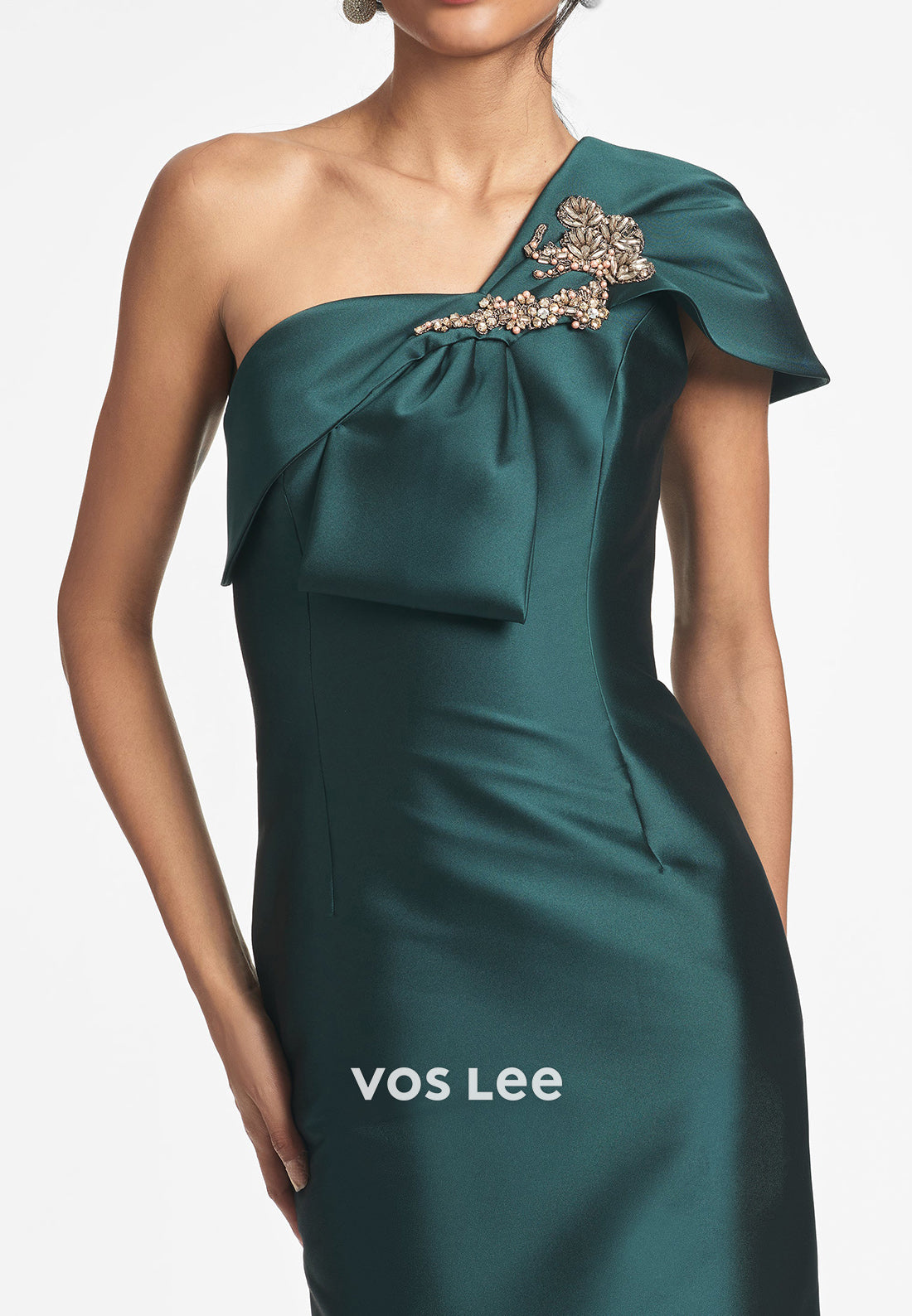 One Shoulder Sheath Bowknot Beaded Pleated Mother of Bride Dresses Evening Dresses