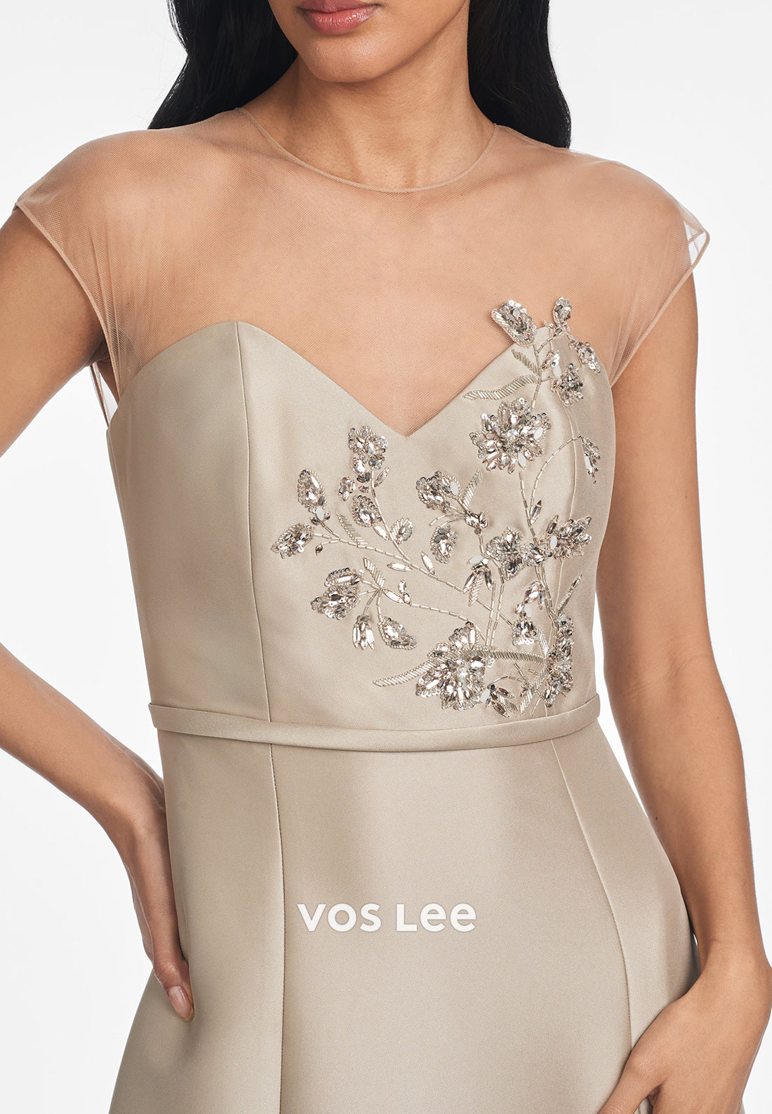 A-Line Illusion Neck Sequins Embellished Floor-Length Pleated Mother of Bride Dresses