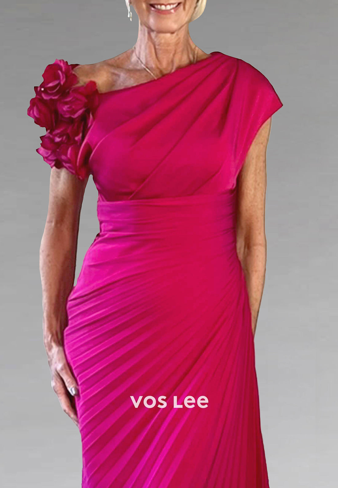 A-Line Asymmetrical Neck Pleated Sheath Mother of Bride Dresses