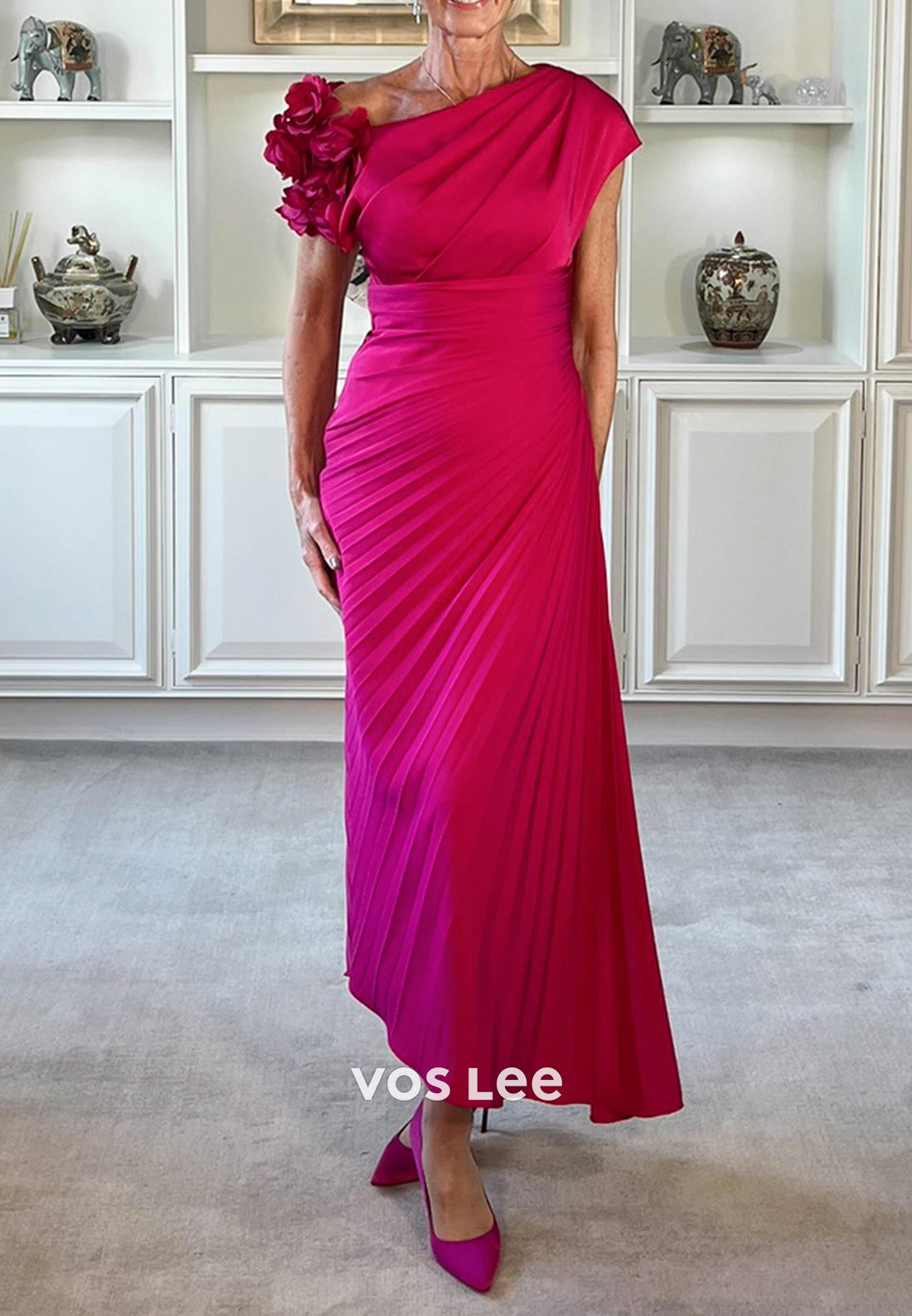 A-Line Asymmetrical Neck Pleated Sheath Mother of Bride Dresses