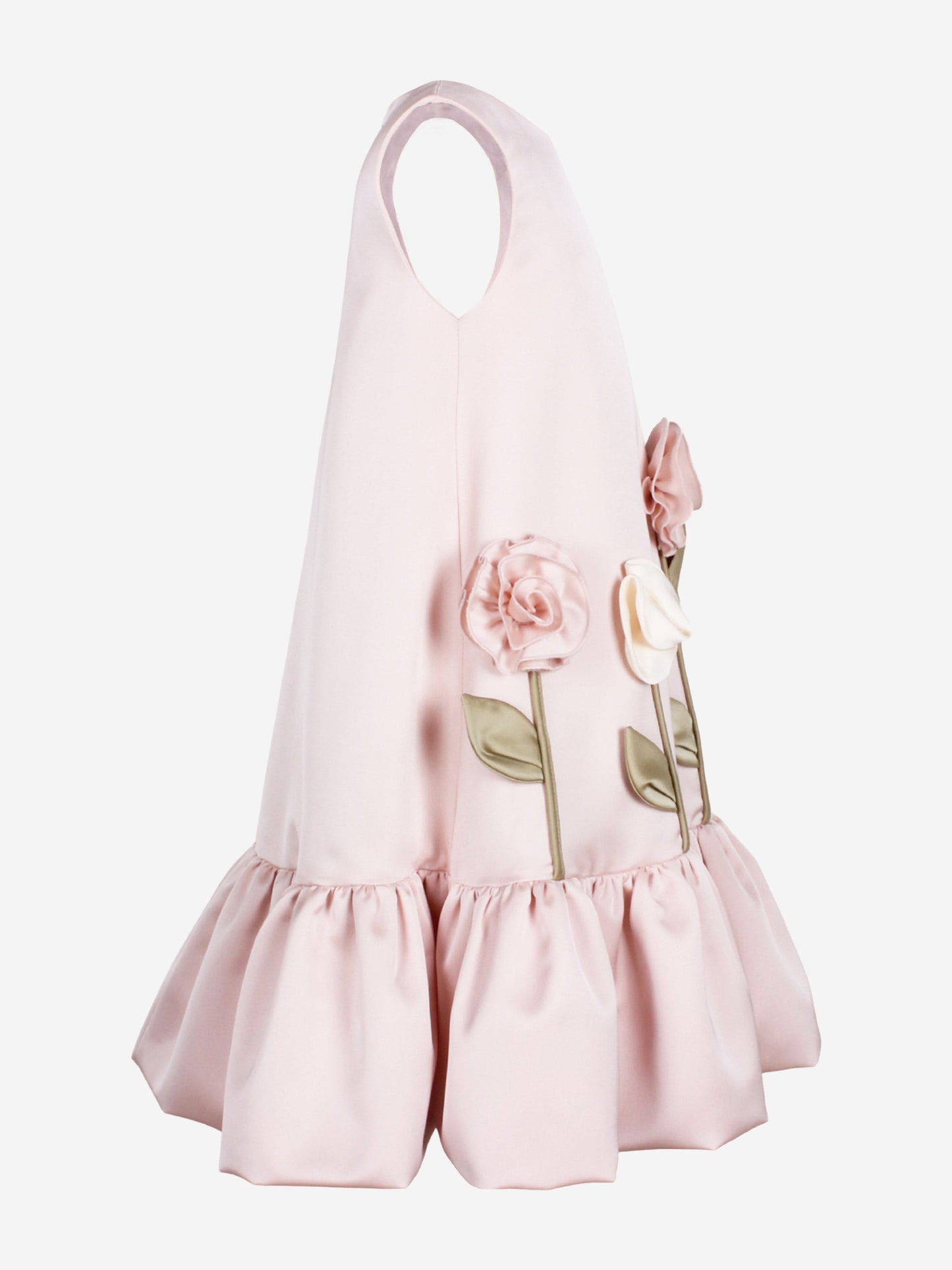 Pink Satin Flower Girl Dress with 3D Floral Appliqué - Sleeveless Ruffle Party Gown for Toddlers