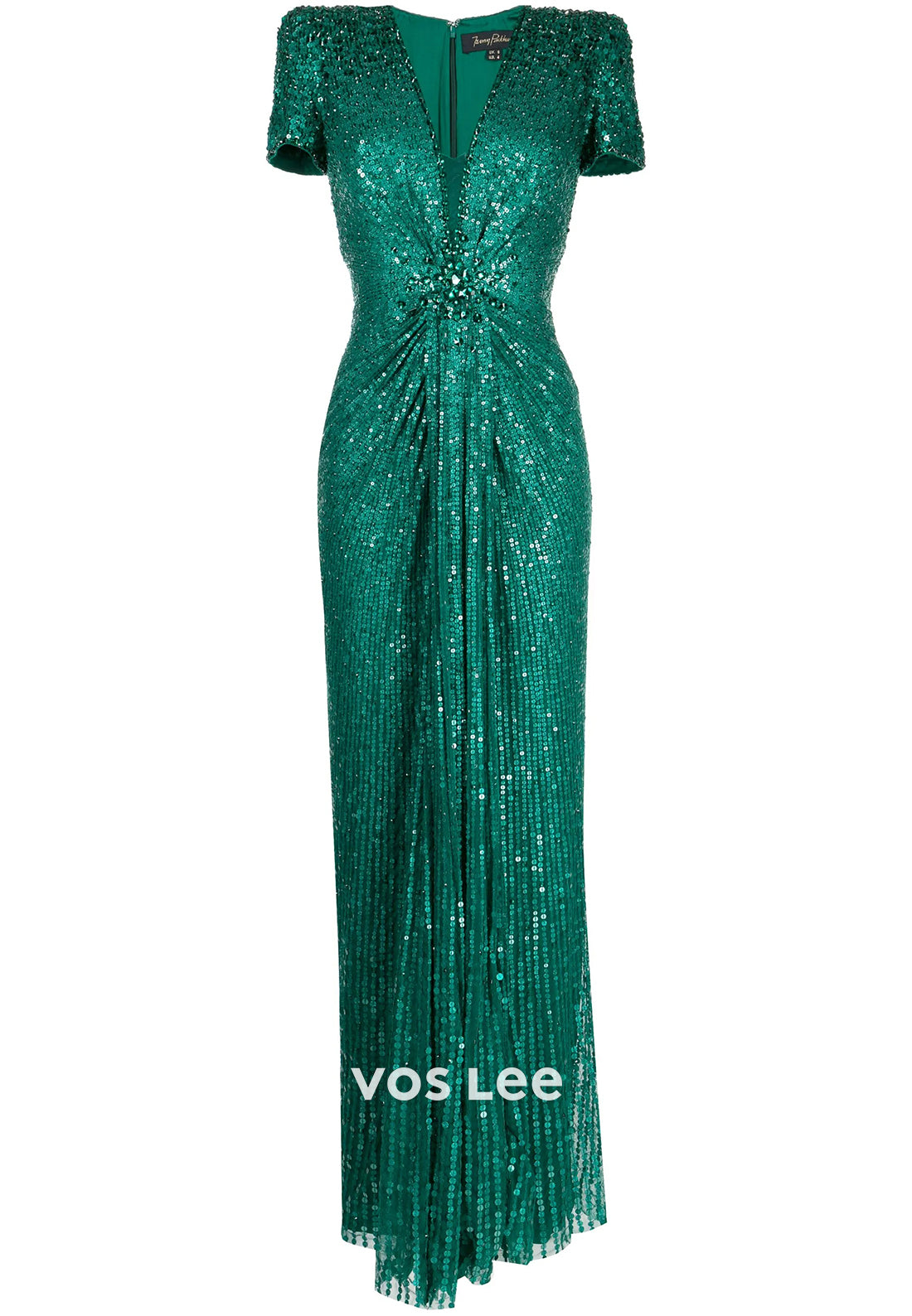 Dark Green Short Sleeve V Neck Fully Sequined Sheath Mother of Bride Dresses