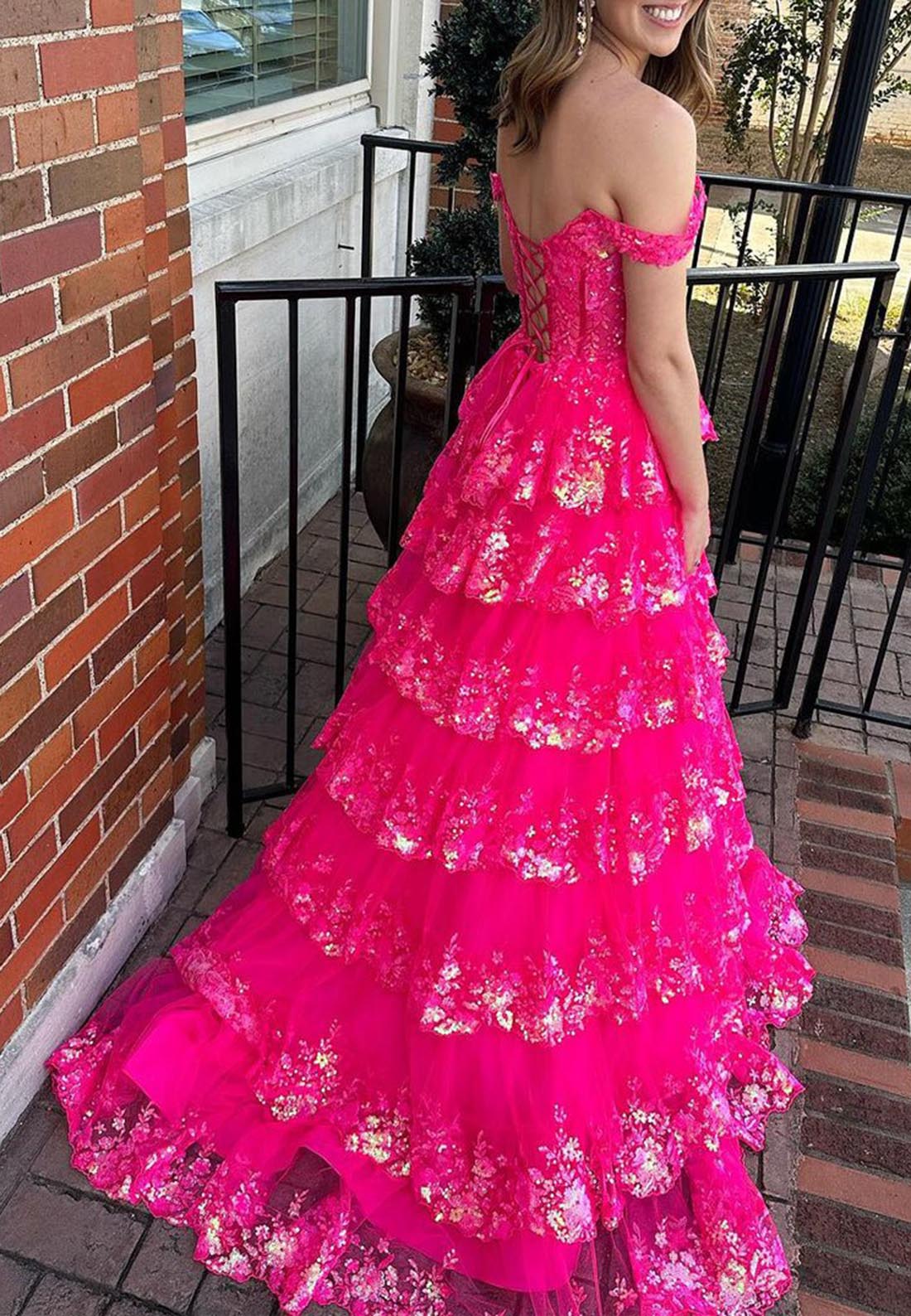 Off Shoulder Ball Gown Lace Sequins Appliques Long Prom Party Dress