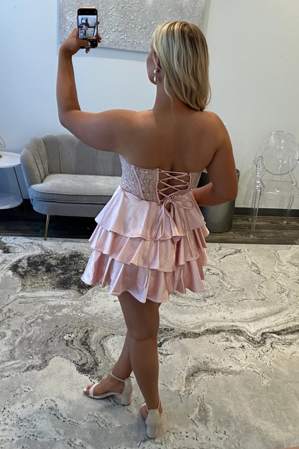Elegant Sweetheart Homecoming Dress with Lace Corset Bodice and Tiered Skirt