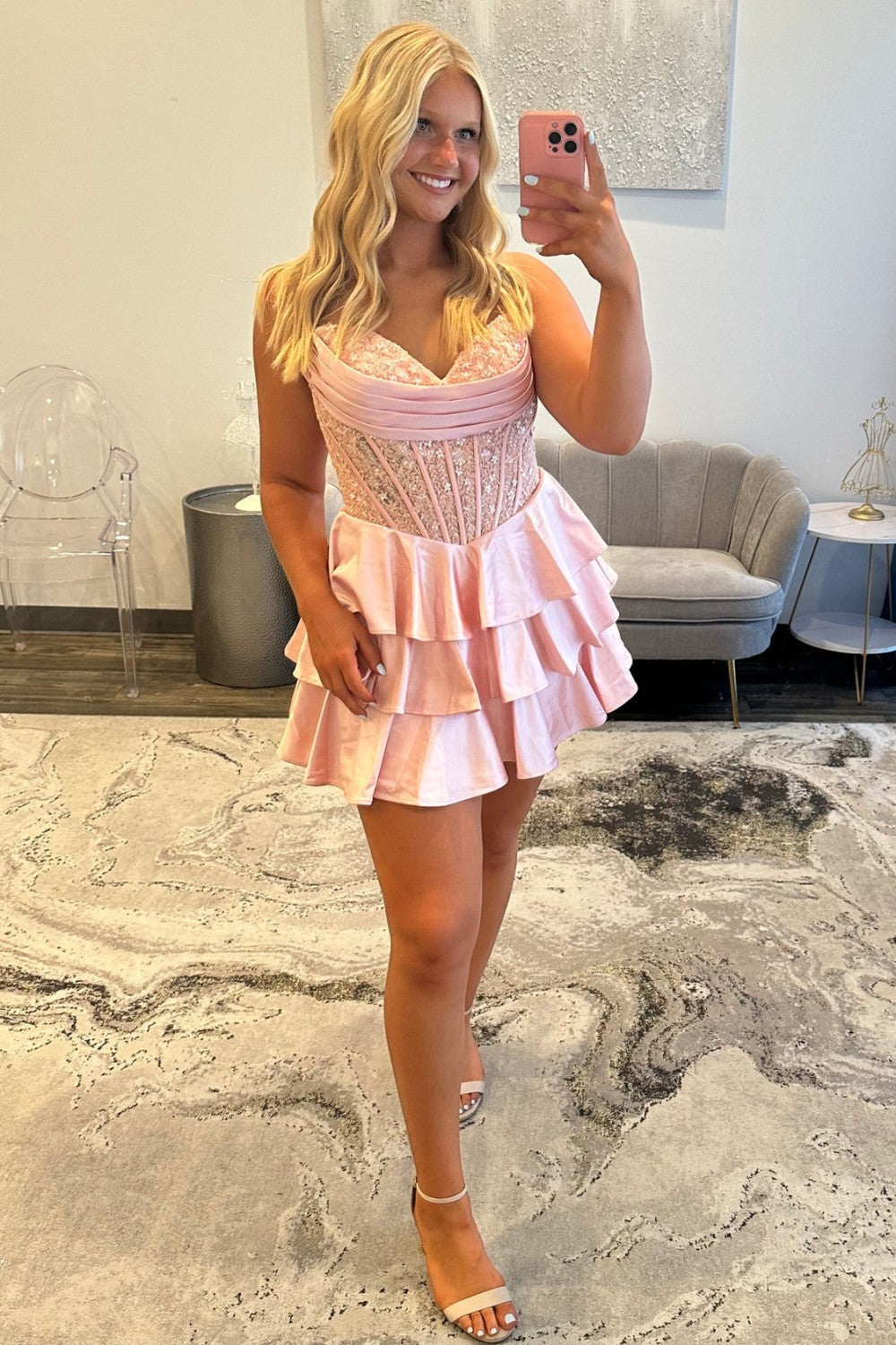 Elegant Sweetheart Homecoming Dress with Lace Corset Bodice and Tiered Skirt