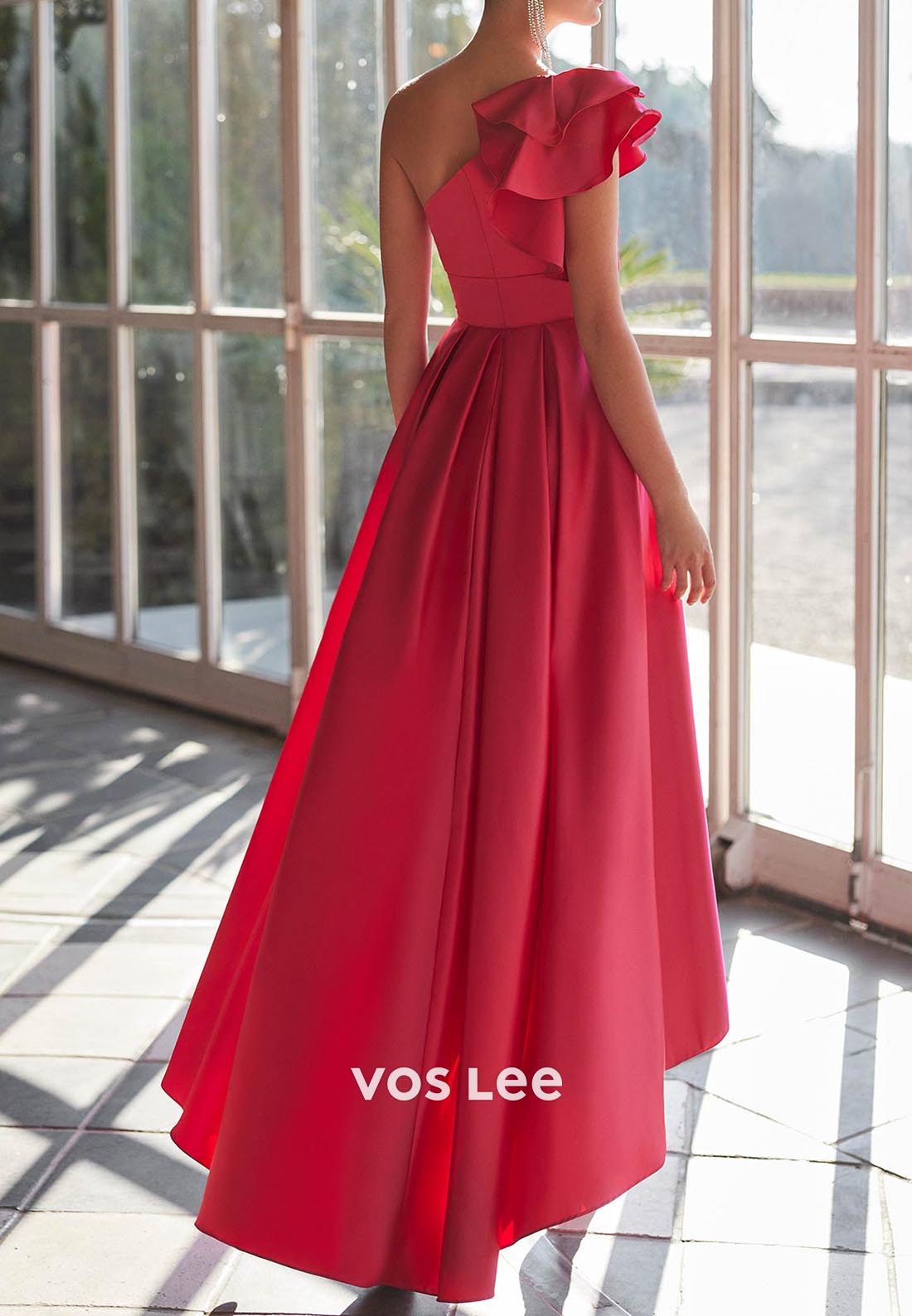 Fashion A-Line High Low One Shoulder Formal Mother of Bride Dresses with Pockets