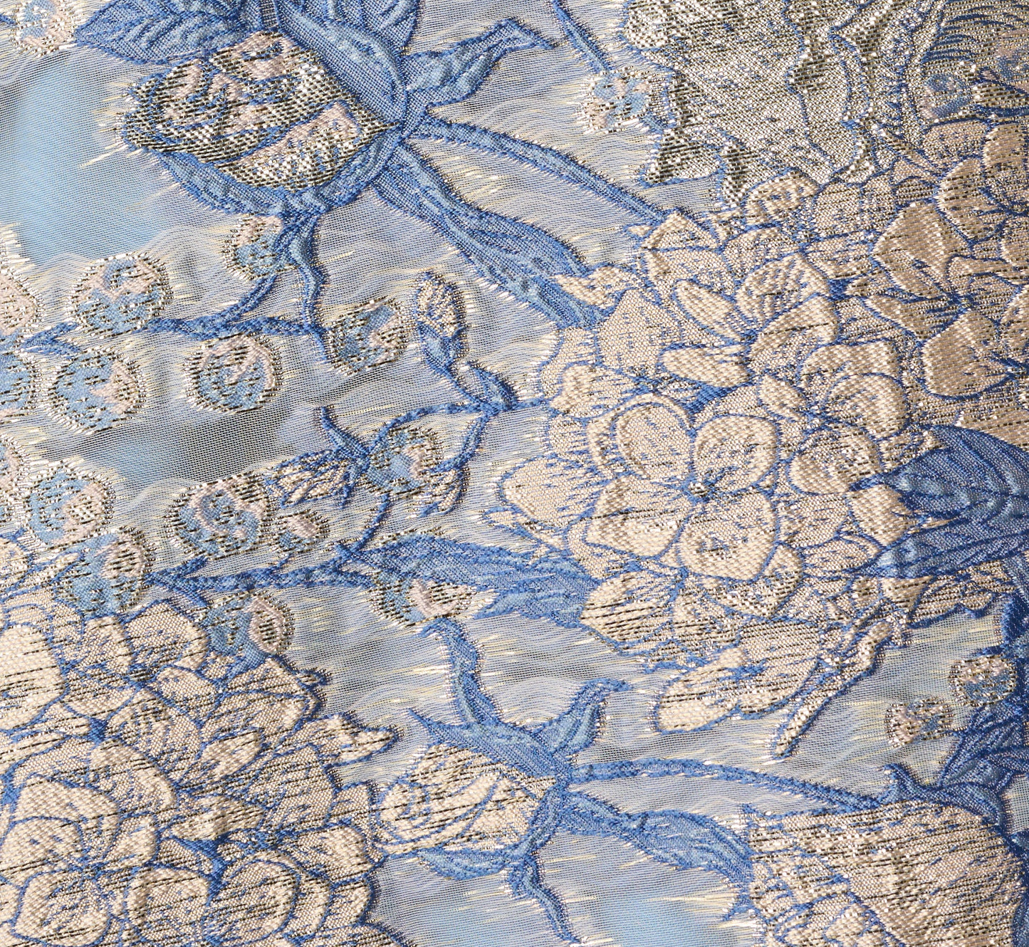 Hydrangea Floral Jacquard Collared Midi Dress In Blue Multi