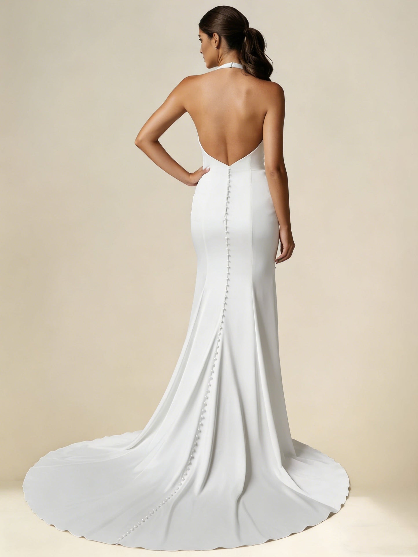 Halter Satin Wedding Dresses With High Split Floor-Length Sweep Train Sleeveless
