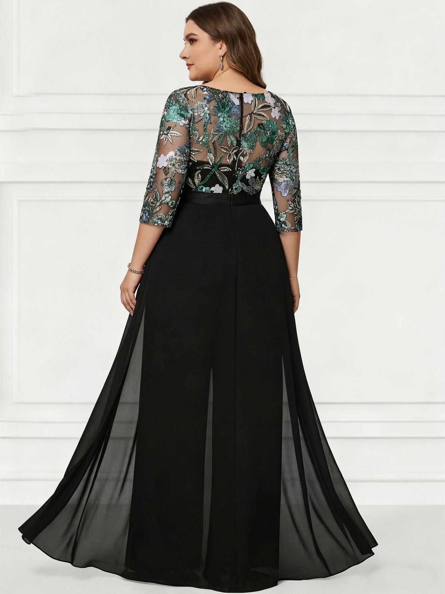 Sequins Jumpsuit Scoop Chiffon Plus Size Mother of the Bride Pantsuits Floor-Length