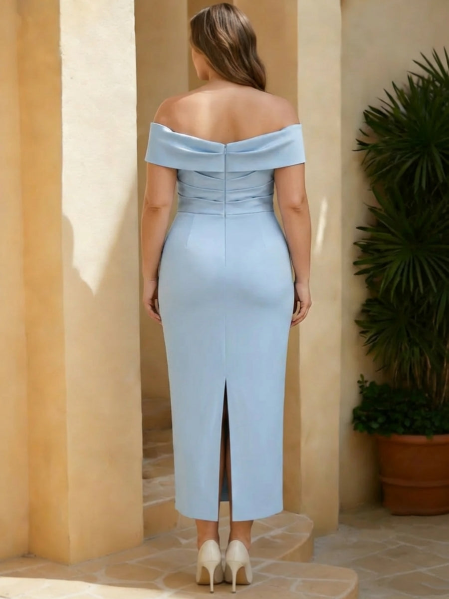 Plus Size Sheath Off-the-Shoulder Satin Mother of the Bride Dresses with Bowknot
