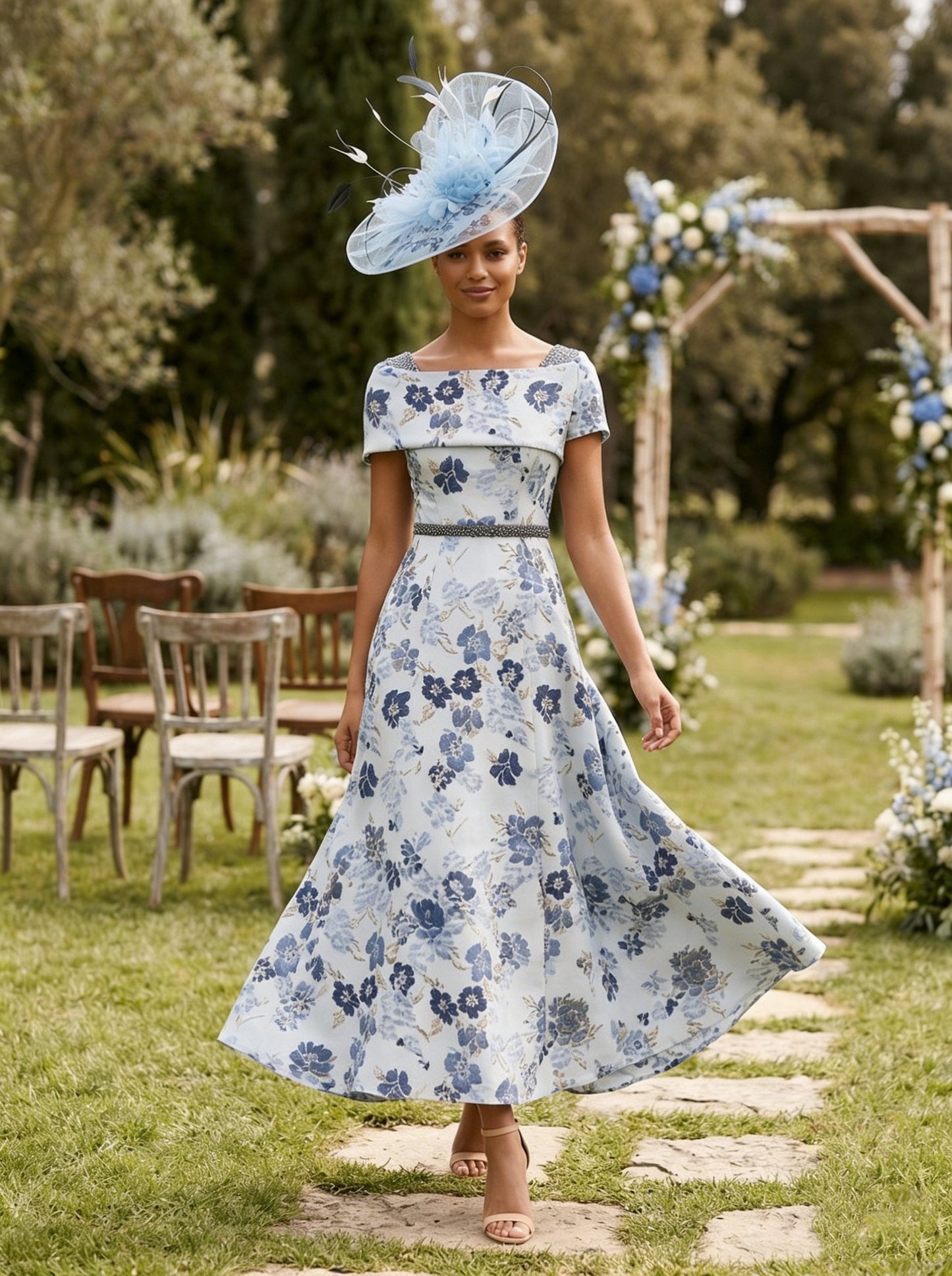 A-Line Floral Ankle-Length Short Sleeves Mother of the Bride Dresses
