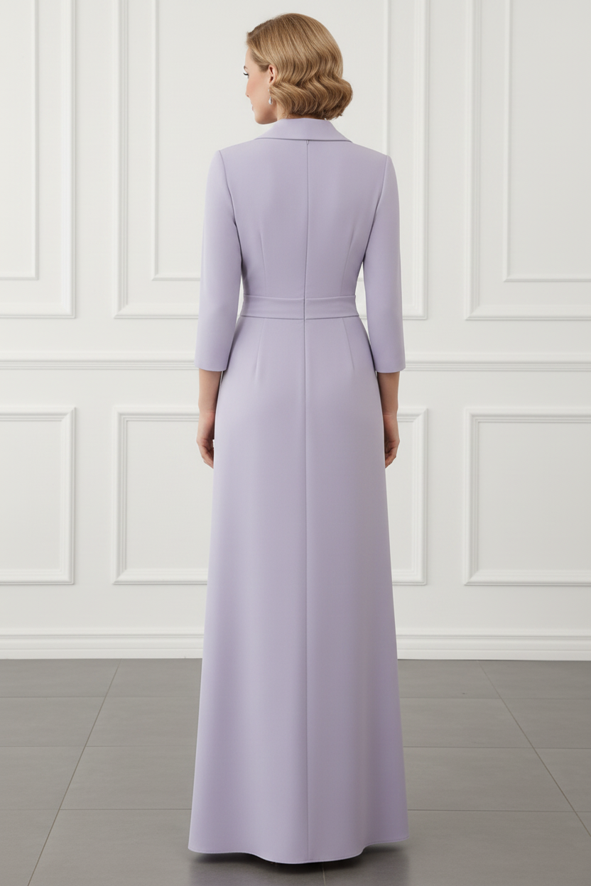 Sheath/Column V-Neck Stretch Satin Mother Of The Bride Dresses with Watteau Train 3/4 Sleeves Ankle-Length