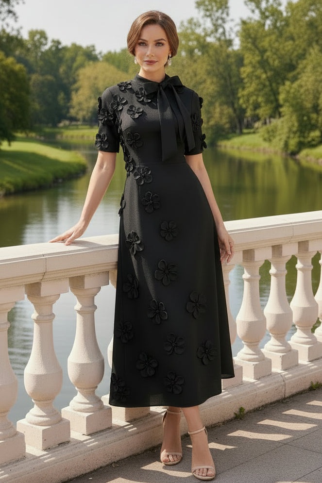 A-Line Mock Neck Stretch Satin Mother of the Bride Dress