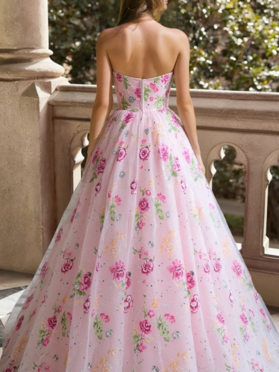 Sweety Sweetheart Lace Prom Dresses Sequins Floral Floor-Length Formal Dresses