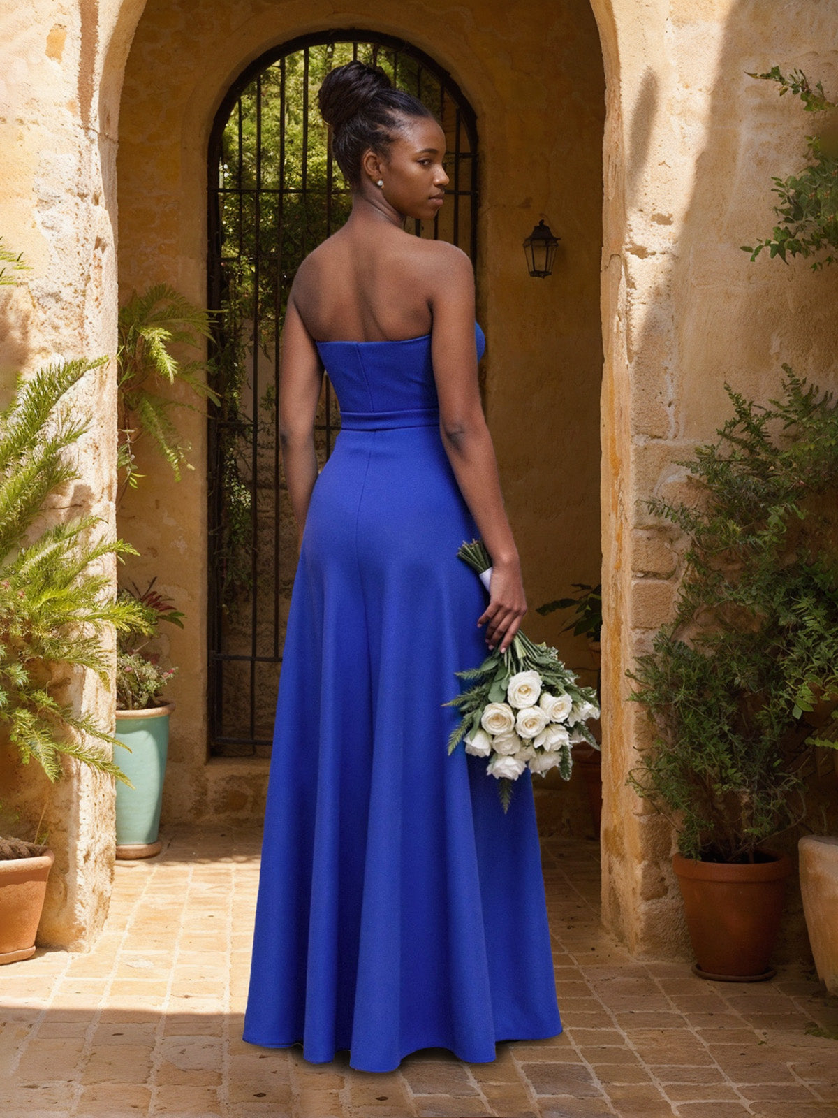 Royal Blue Sweetheart Sleeveless Pleated Bridesmaid Dresses with Bow & Slit
