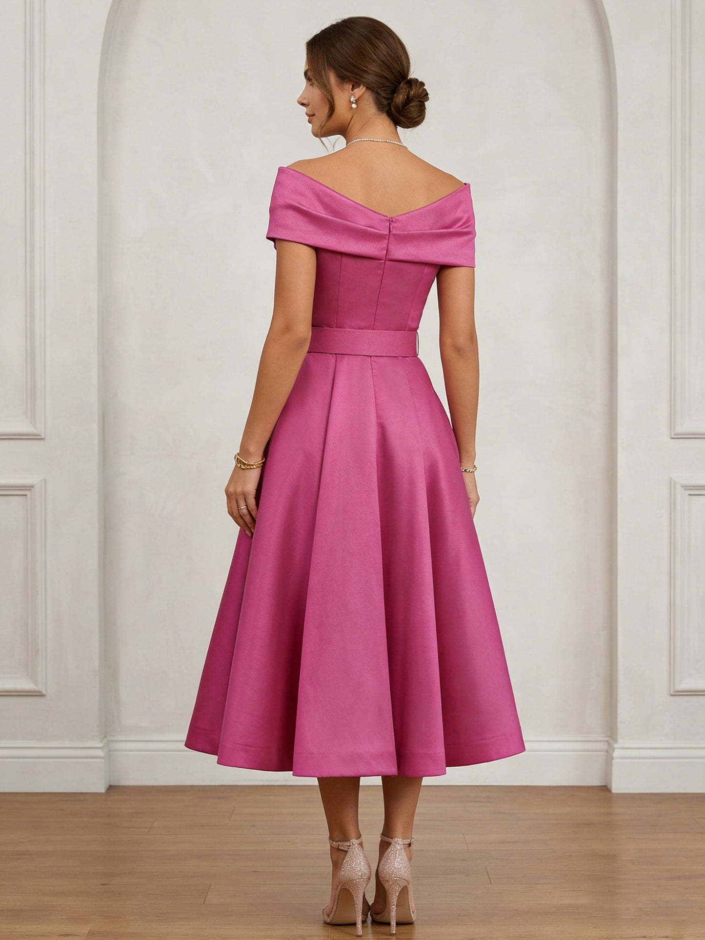 Fuchsia Off-the-Shoulder Cocktail Dresses