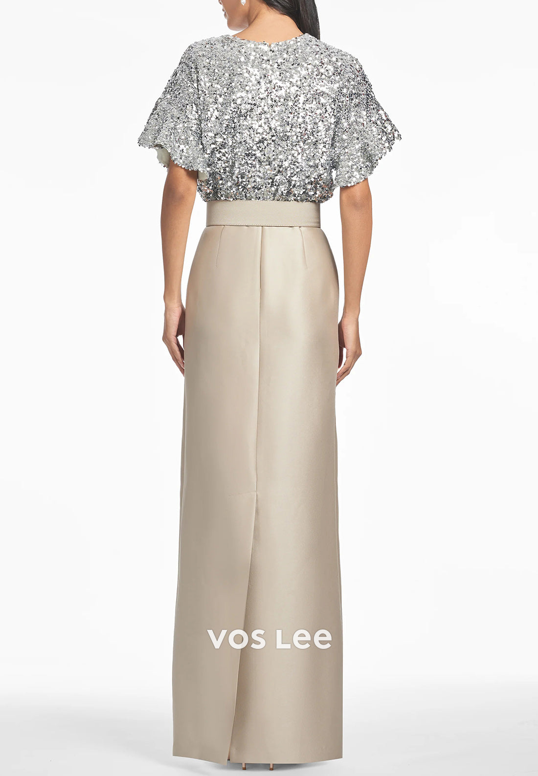 Sparkle & Shine Bell Sleeves V Neck Floor-Length Sheath Wedding Guest Dresses