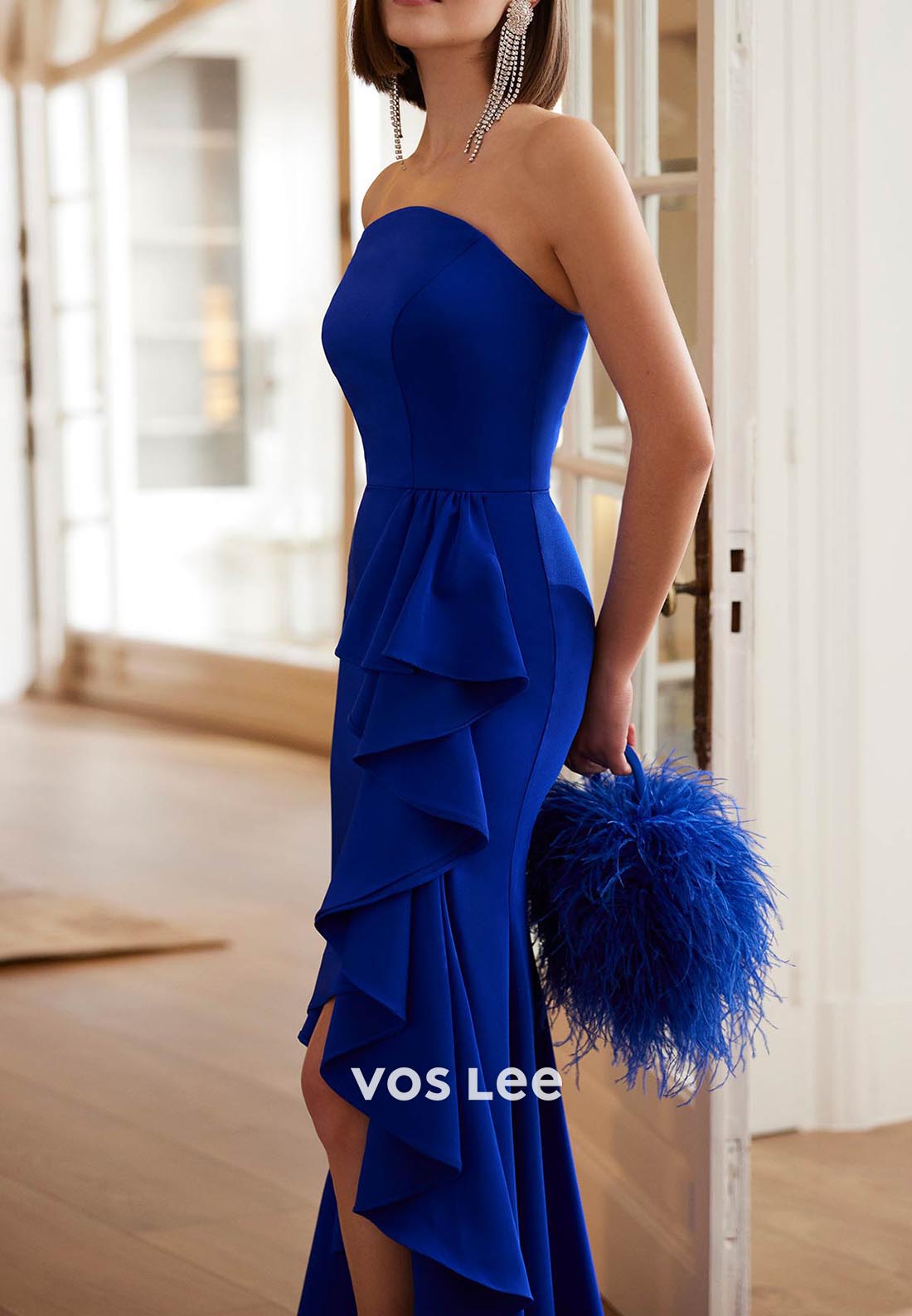 A-Line Off the Shoulder Floor-Length Ruched Mother of Bride Dresses with High Split