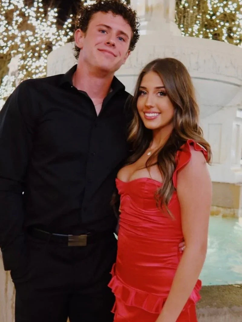 New Sheath Sweetheart Red Satin Short Homecoming Dress with Ruffles