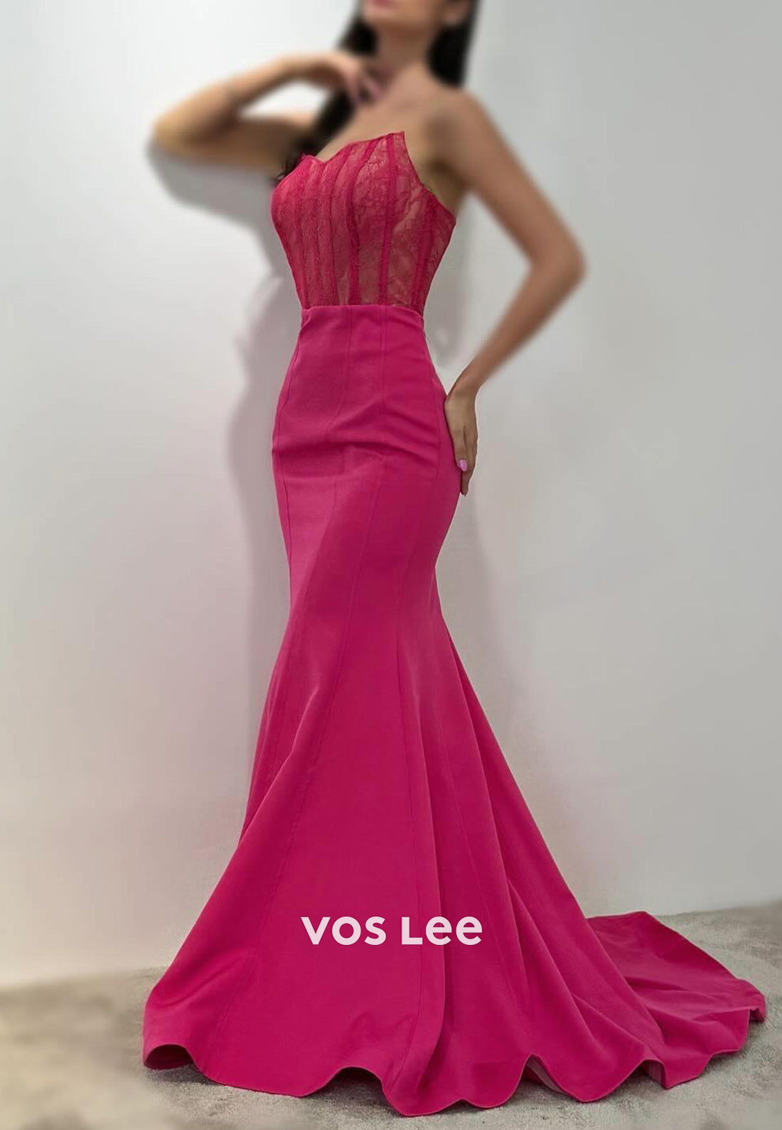 Elegant Long Sleevees V Neck Pleated Mermaid Evening Dresses with Sweep Train