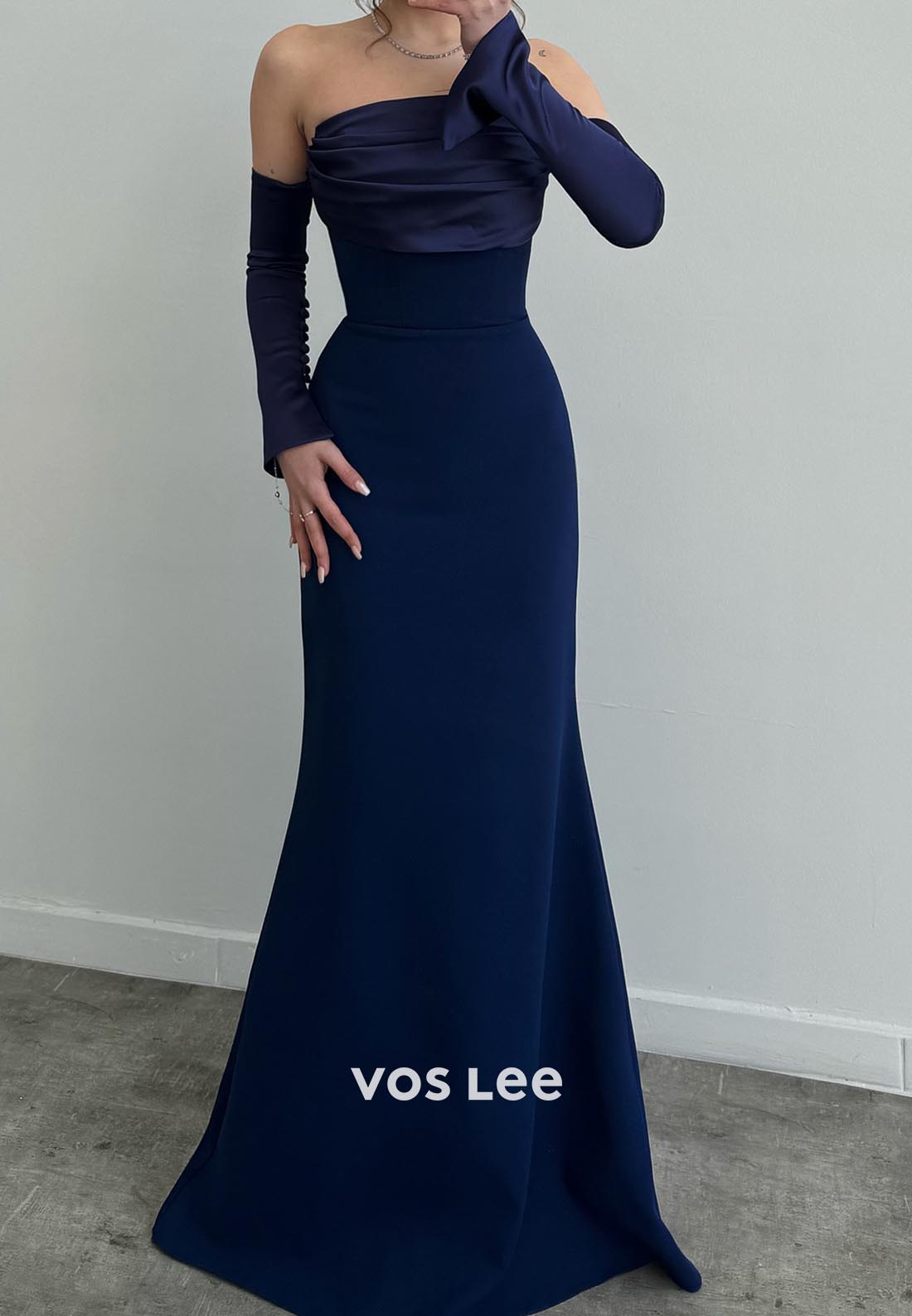 Glamorous & Dramatic Long Sleeves Pleated Mermaid Evening Dress Formal Dress