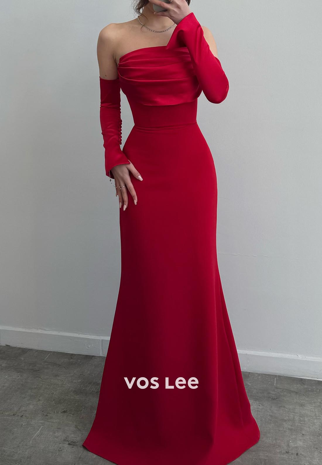 Glamorous & Dramatic Long Sleeves Pleated Mermaid Evening Dress Formal Dress