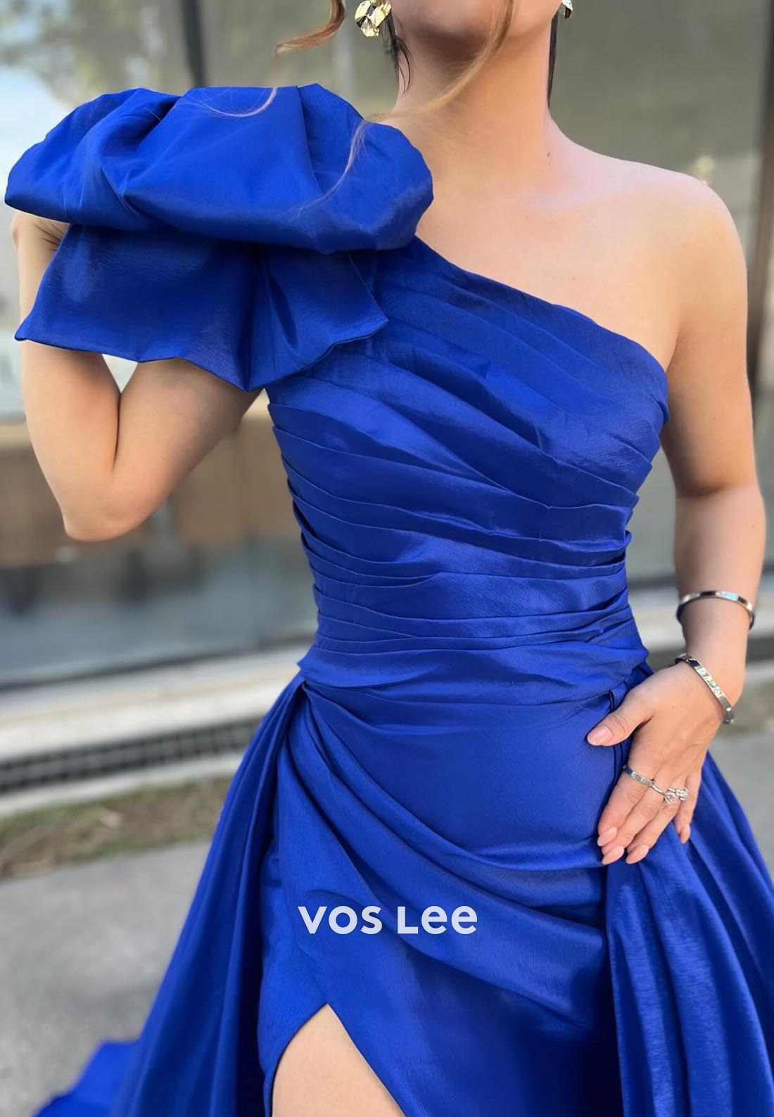 Gorgeous & Charming Royal Blue Pleats One Shoulder Bowknot Prom Dresses