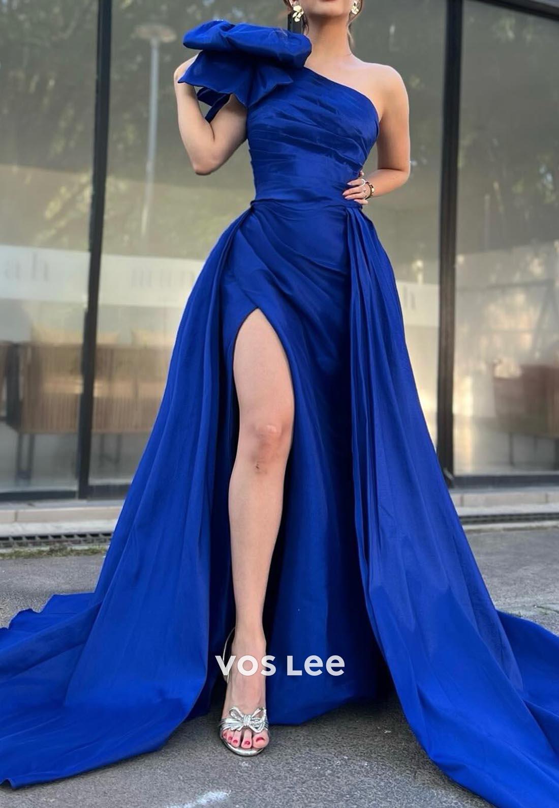 Gorgeous & Charming Royal Blue Pleats One Shoulder Bowknot Prom Dresses