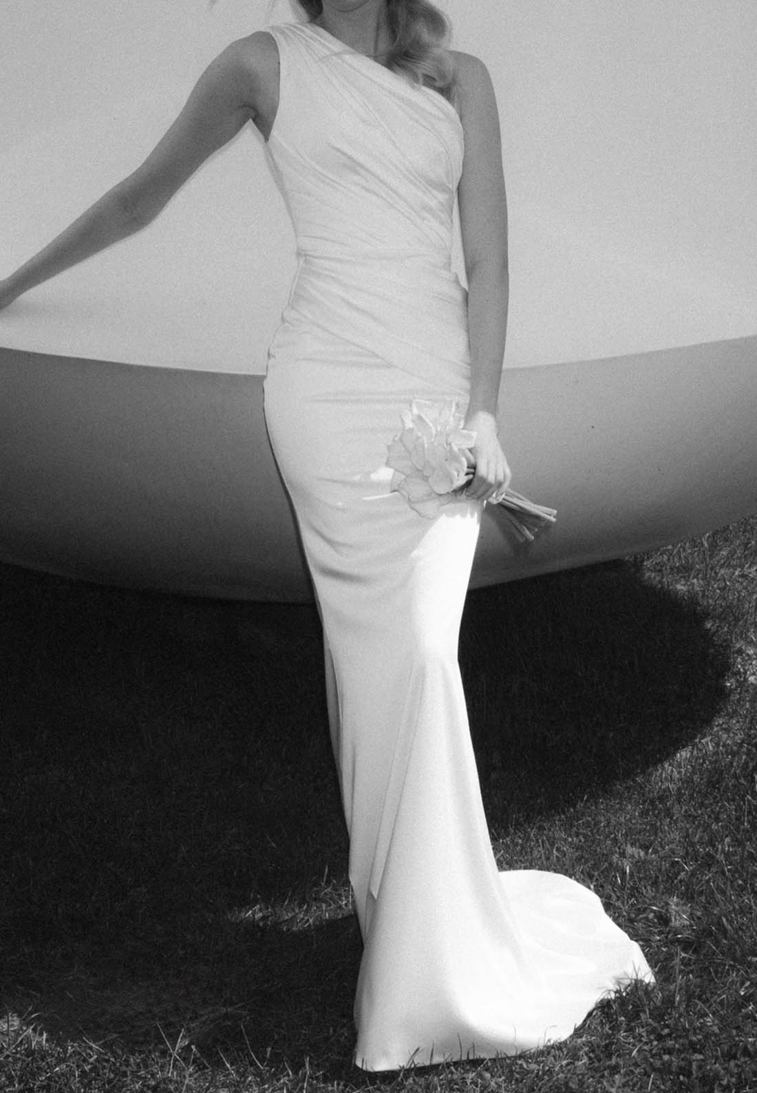 One Shoulder Sleeveless Ruched Wedding Dress