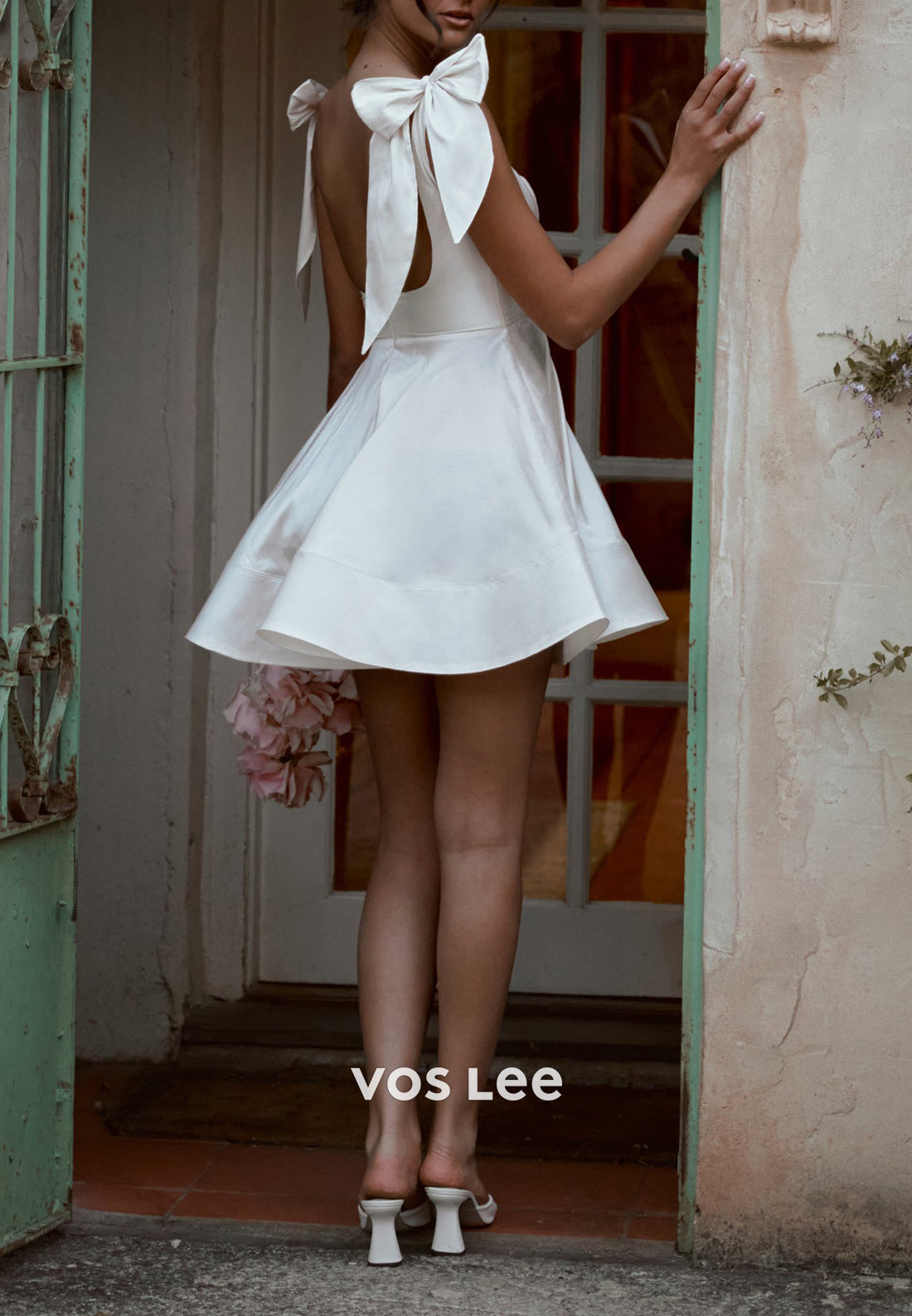 Mini & Short A-Line Bowknot Spaghetti Straps Pleated Beach Wedding Dresses