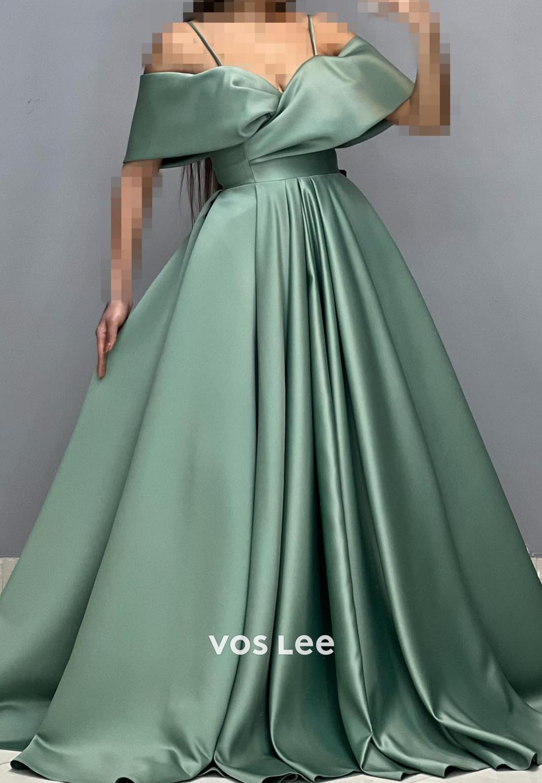 A-Line Criss-Cross Straps Spaghetti Straps Draped Couture Formal Dresses