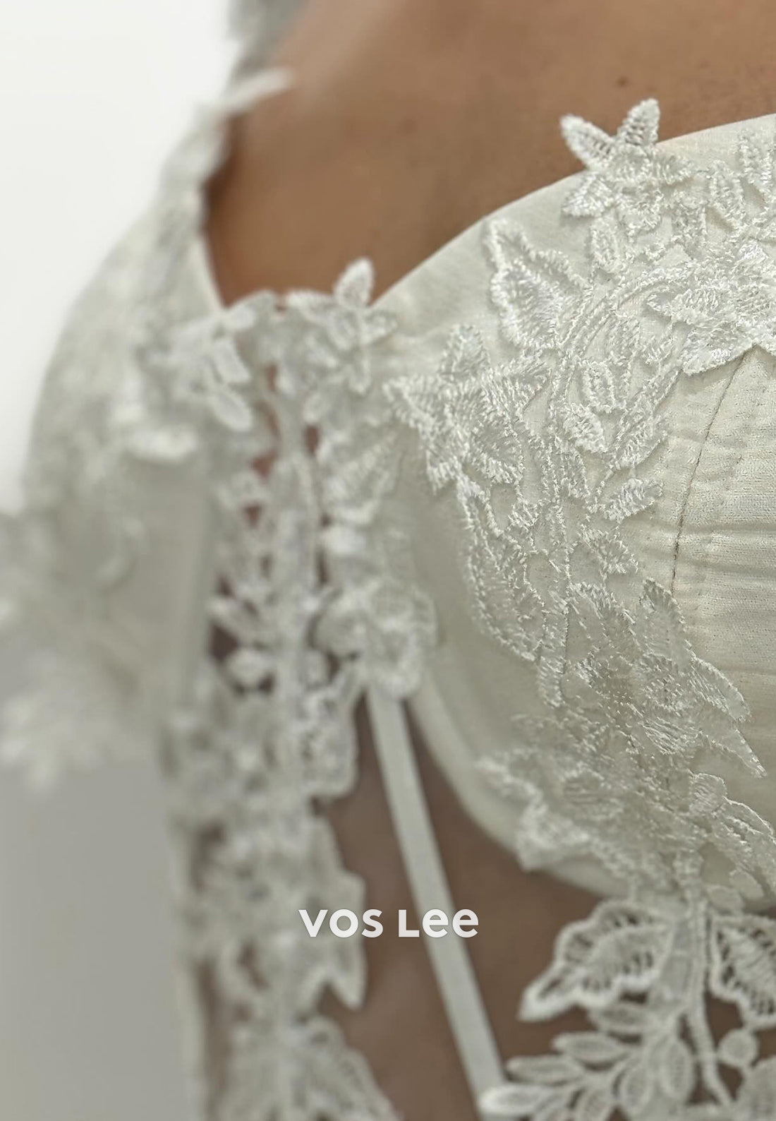 Chic Lace Applique Straps Square A-Line with Slit Long Prom Dress Ball Gown