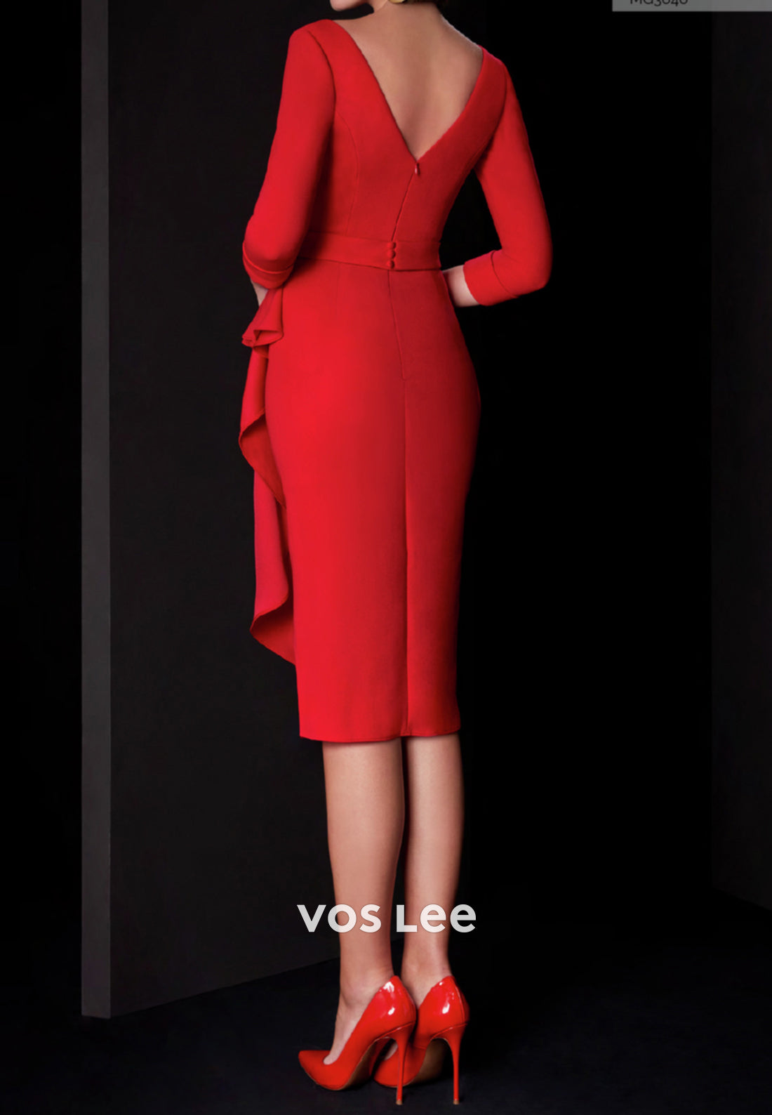Simple 3/4 Sleeve V Neck Tea-Length Sheath Mother of Bride Dresses