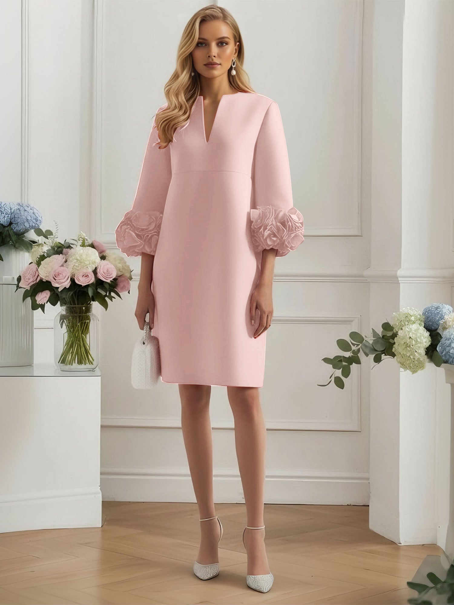 3d floral midi dress 3D Floral Classic Notched Long Sleeve A-Line Midi Dress – VOS LEE