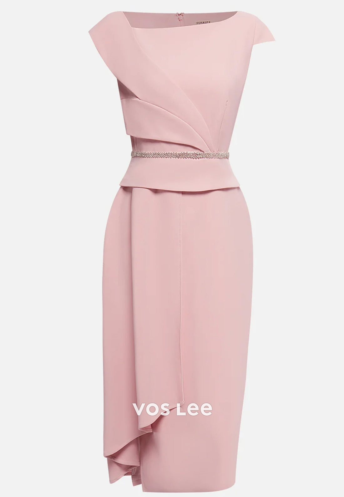 Simple & Classic Cap Sleeves Sheath Rhinestone Tea-Length Wedding Guest Dresses