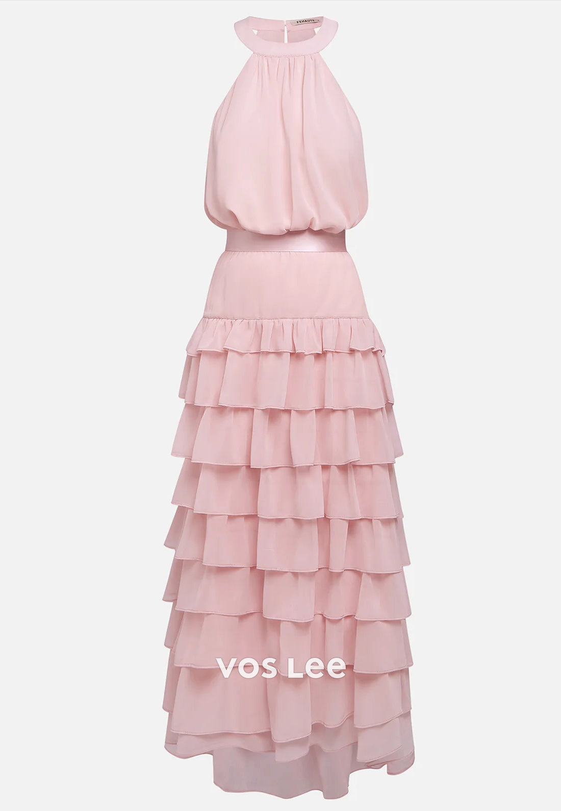A-Line High Low Halter Ankle-Length Tiered Wedding Guest Dresses Party Dresses