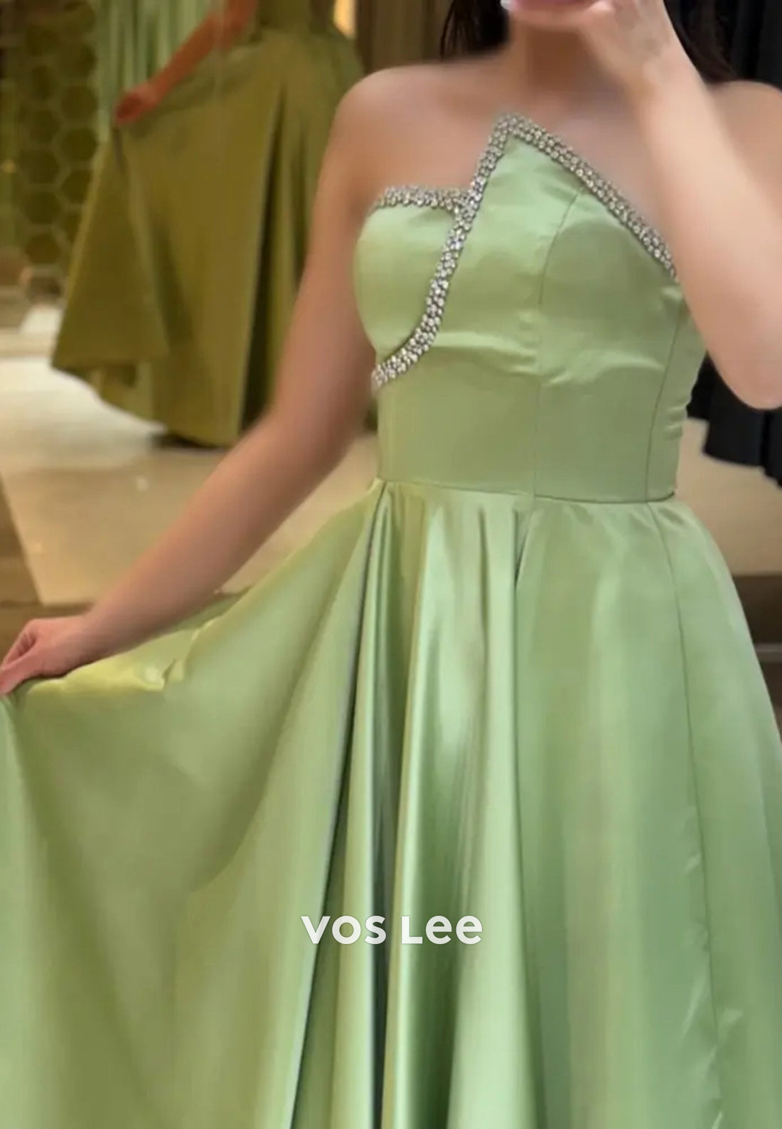 Simple & Casual A-Line Strapless Rhinestone Floor-Length Evening Dresses