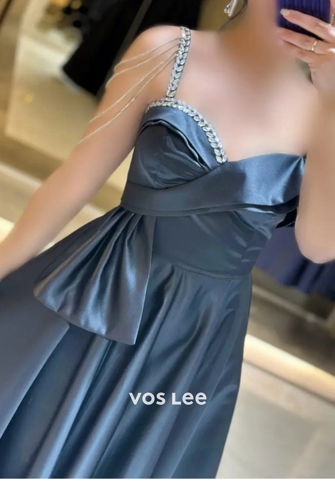 Sexy A-Line Sweetheart Pleated Rhinestone Spaghetti Straps Evening Dresses