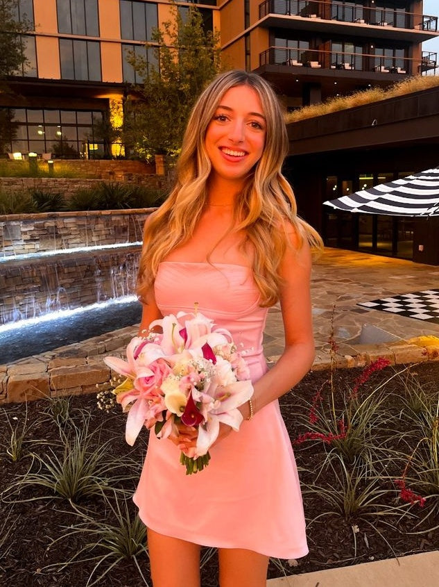 Pretty A Line Strapless Pink Short Homecoming Dress