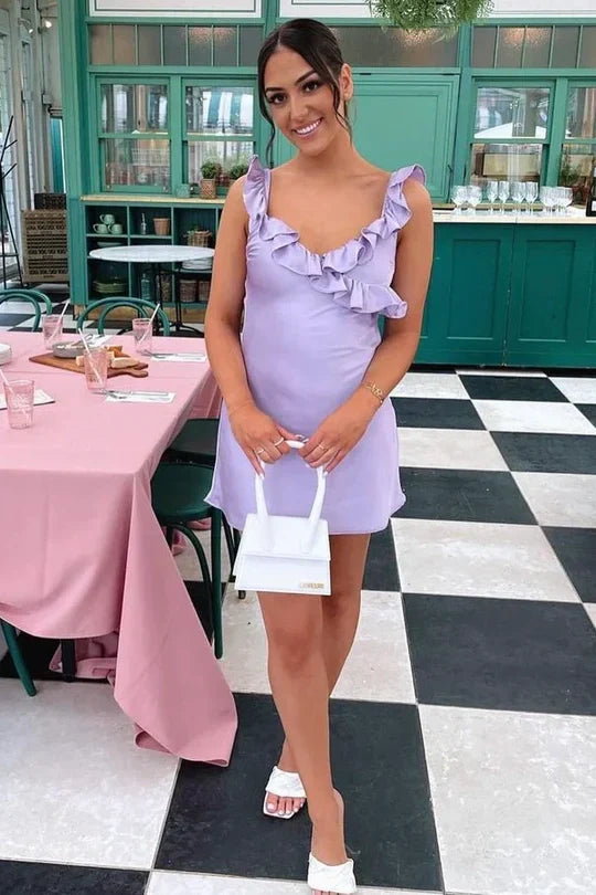 Pretty Sheath V Neck Yellow Short Homecoming Dress with Ruffles