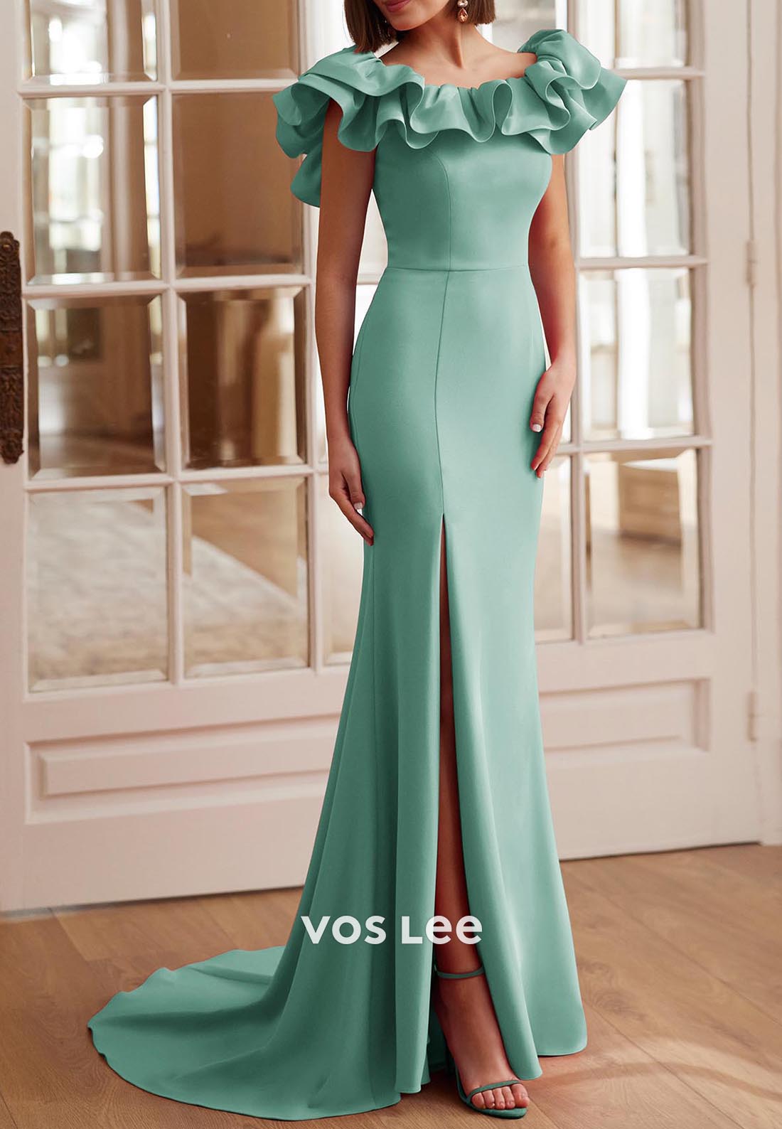 Elegant & Luxurious Scoop Ruched Mermaid Mother of Bride Dresses with Sweep Train