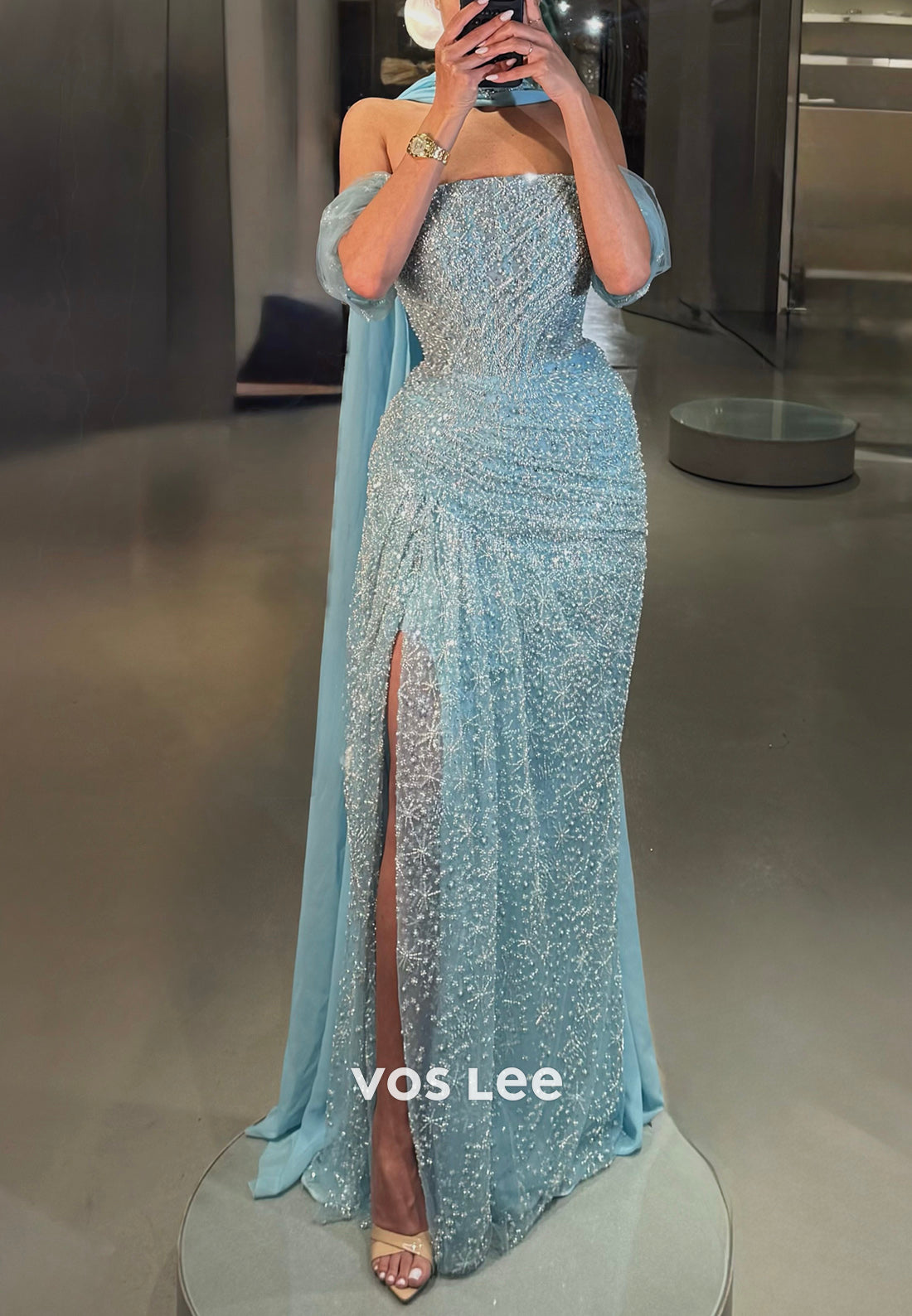 Sparkle & Shine Tube Top Appliques Lace Floor-Length Pleated Sheath Evening Dresses